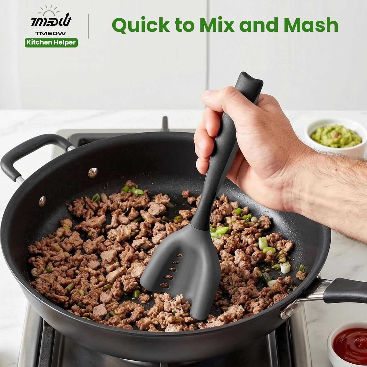 Mincing Spatula Meat Chopper Heat Resistant Hamburger Smasher Non-Stick Ground Beef Masher Versatile Kitchen Tool for Mixing Chopping Meat Potatoes Poultry