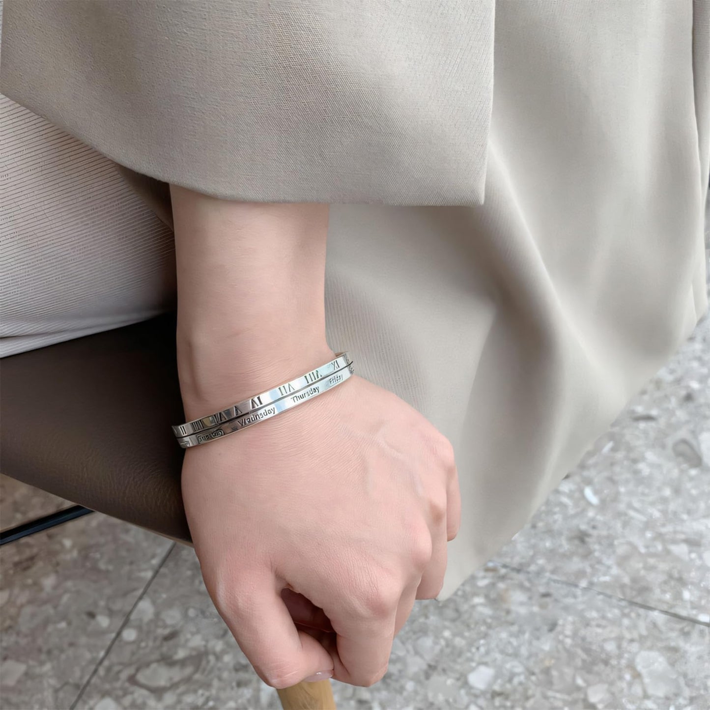 Handmade 925 Sterling Silver Bangle Bracelet For Women Men Wide Band Chunky Bangle Roman Numeral Cuff Bracelets Open Adjustable Bangle For Women Stackable Wrap Bangle Silver Cuff Bangles For Men