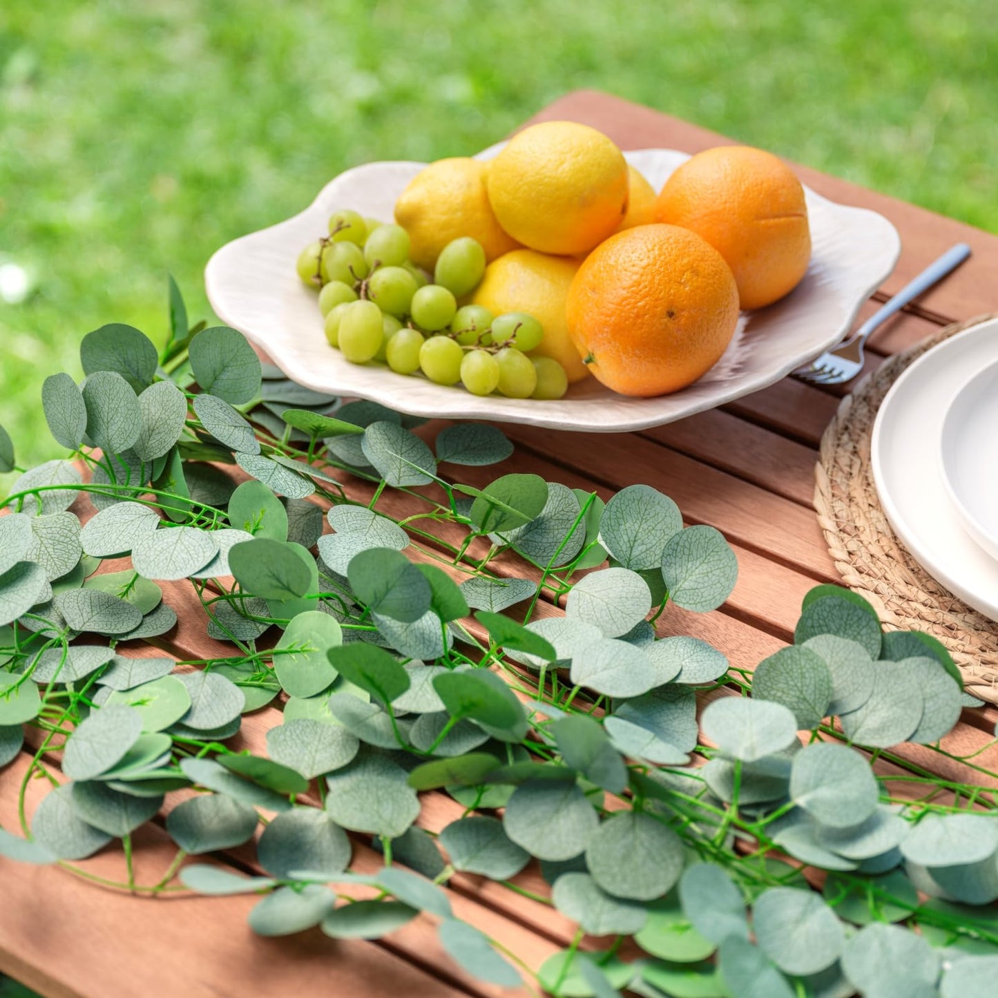 CQURE 16Pcs Eucalyptus Garland,Artificial Eucalyptus Leaves Table Greenery Garland Wreath Vines for Wedding Party Table Fireplace Bedroom Wall Room Decor