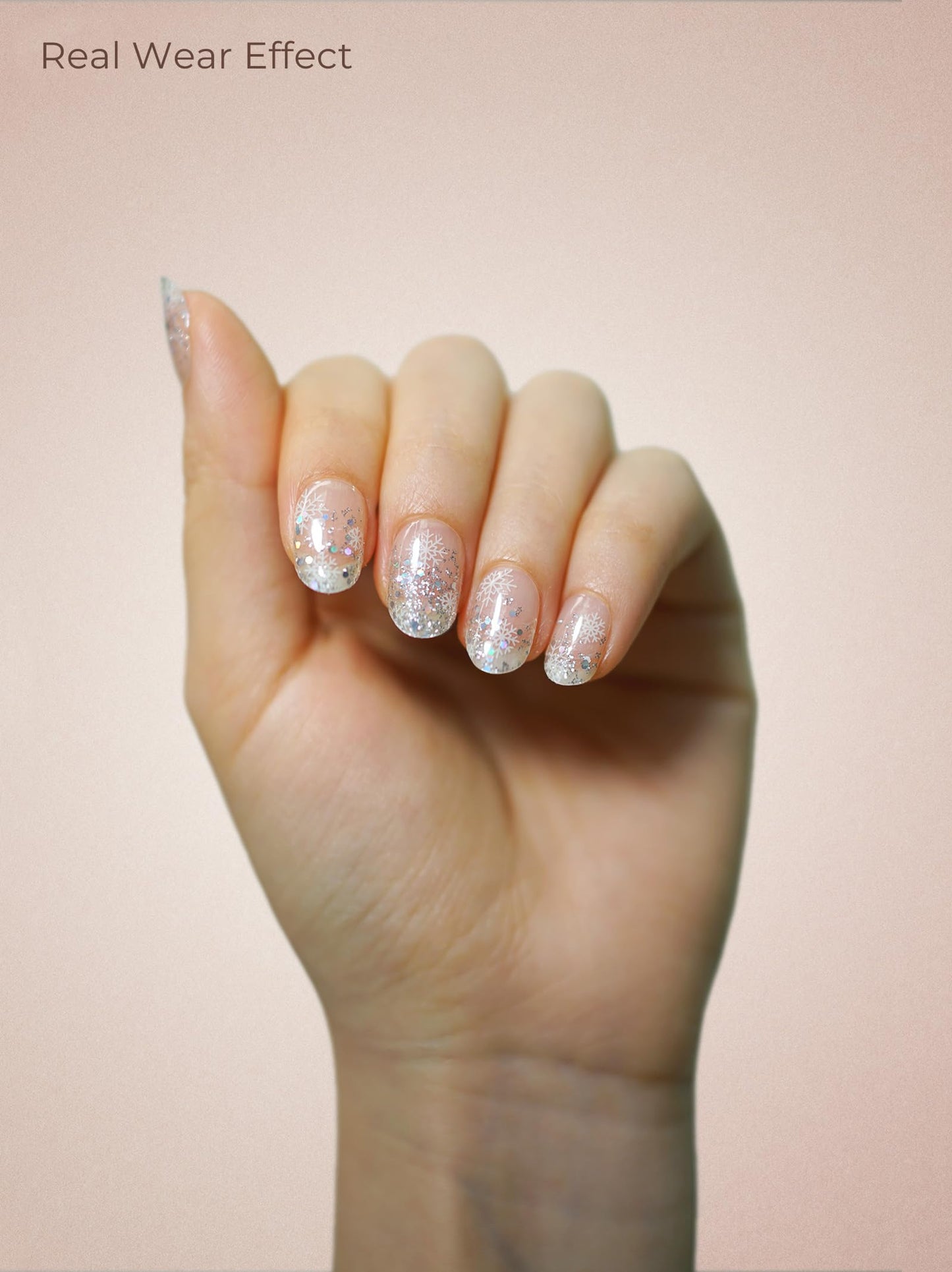 Beaolata Real Gel Nail Strips (No UV Light Needed) - 44Pcs Salon Quality Nail Stickers - Long Lasting Polish Wraps for Women, Easy Apply & Remove (Frosted Sparkle Sliver)
