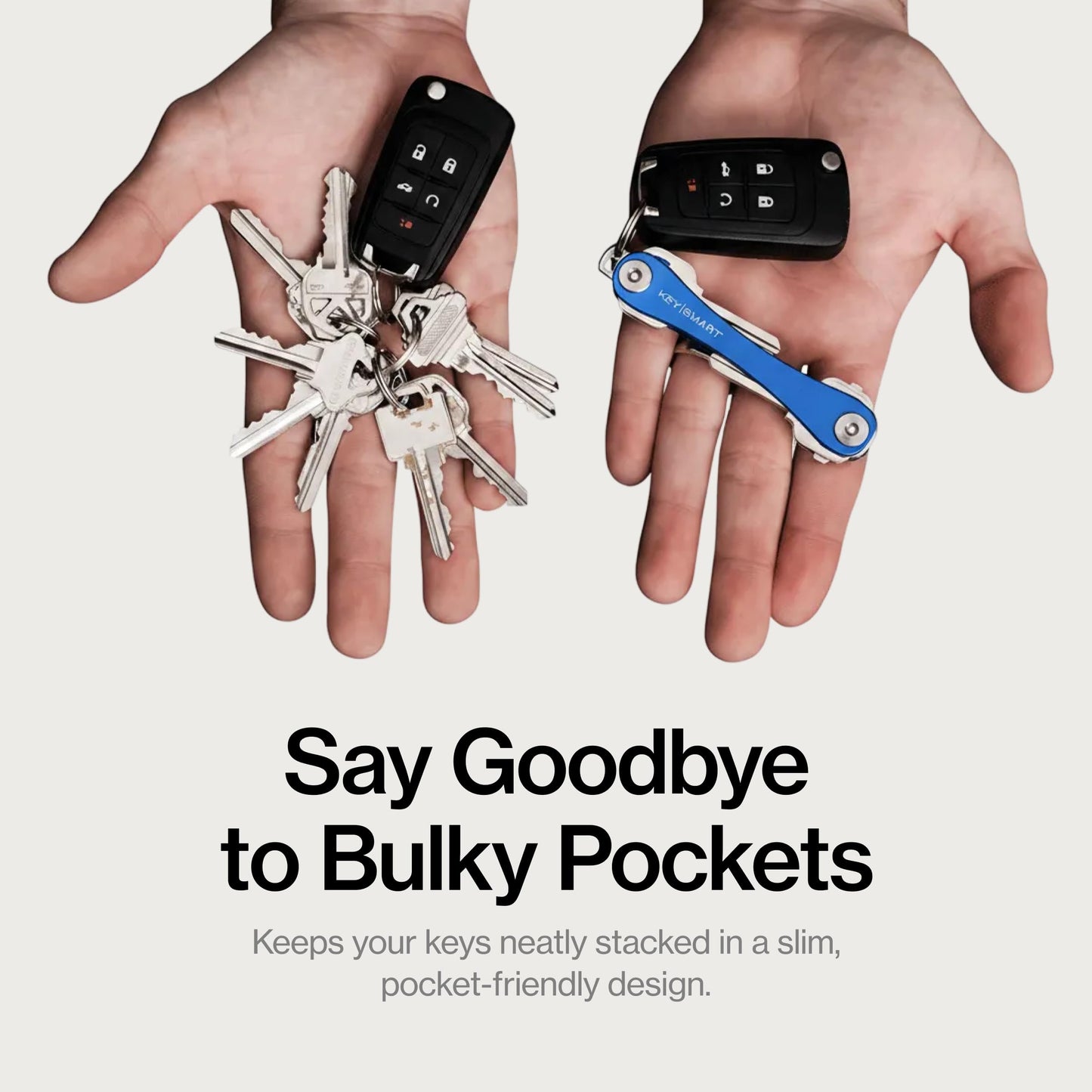 KeySmart Original Key Holder - Compact Key Organizer for Key Chain, Minimalist Clutter-Free EDC Keychains Key Ring, Blue, 14 Keys