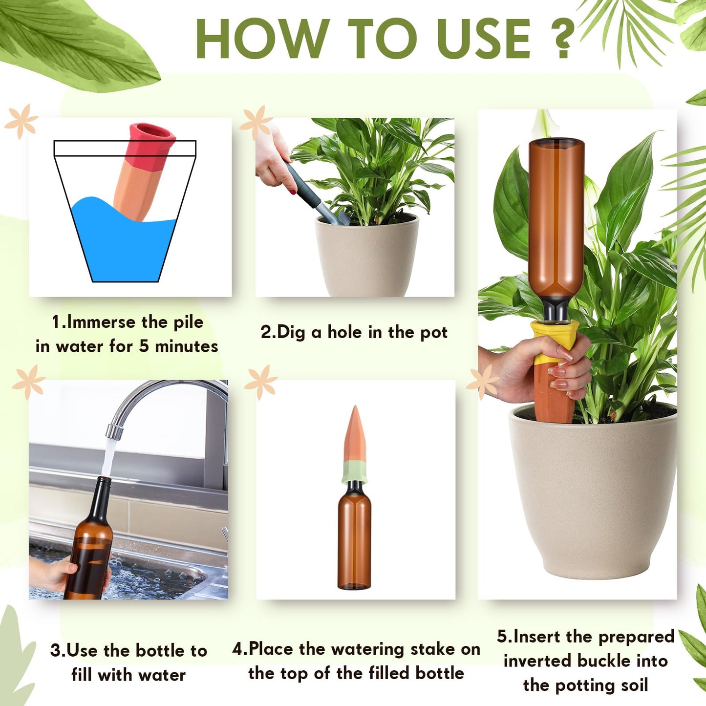 Baderke 8 Pcs 4 Set Plant Watering Devices, Terracotta Watering Spikes with 25 oz Plastic Wine Bottles, Slow Release Vacation Insert Automatic Plant Waterer Devices for Indoor Outdoor