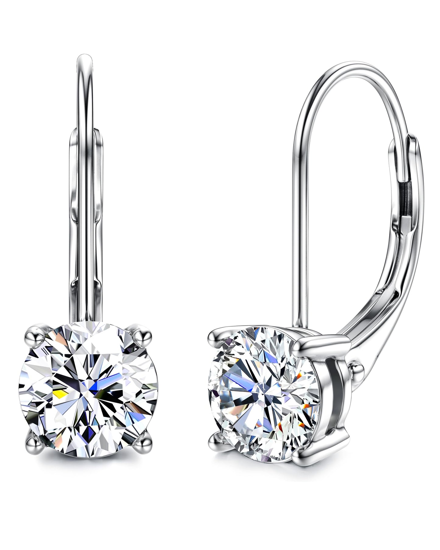 Blahanna Moissanite Earrings,1.0ct-2.0ct D Color Brilliant Round Cut Earrings S925 Sterling Silver Dangle Earrings Moissanite Leverback Drop Earring silver 5mm