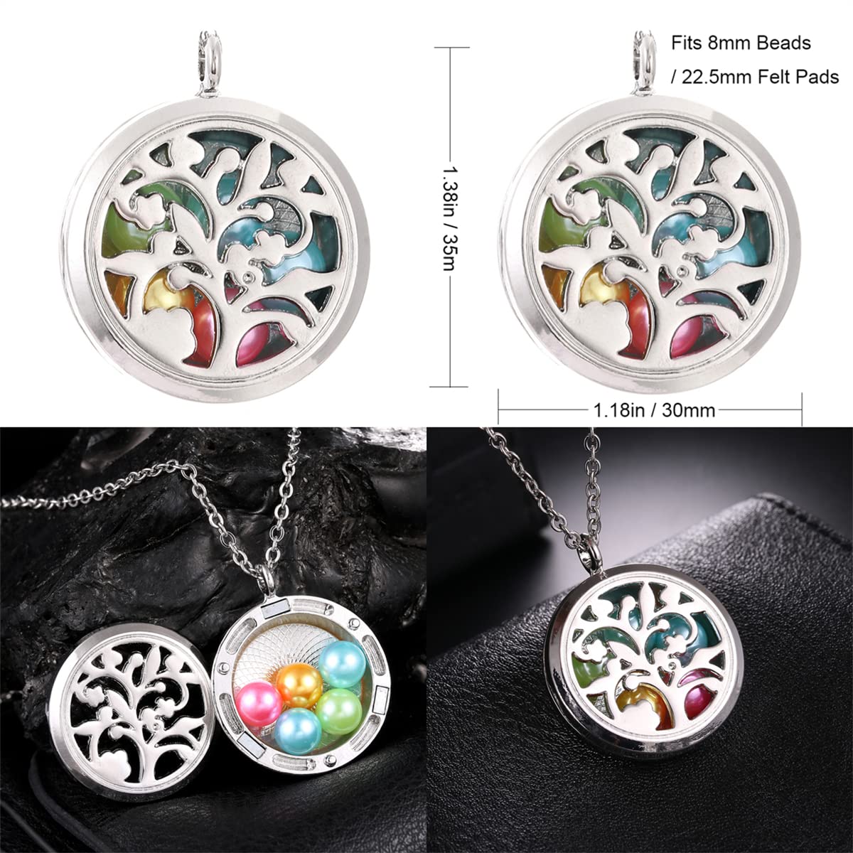 Vie jeune 5pcs Mixed Pearl Cage Floating Pendant Aroma Diffuser Charms Stainless Steel Tone Perfume Essential Oil Diffuser Necklace Pendant Locket Jewelry (Style 2)