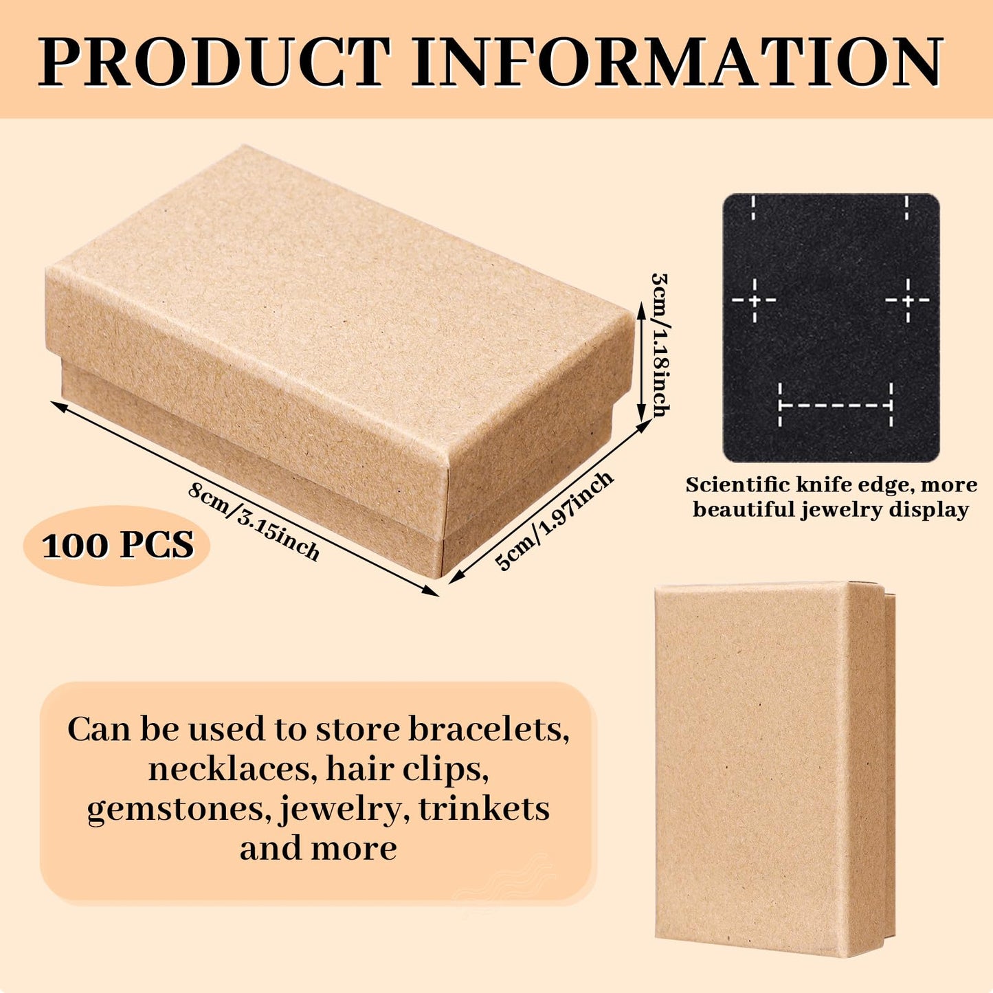 Tenceur 100 Pcs Jewelry Gift Boxes Bulk Kraft Jewelry Cardboard Box for Necklace Earring Bracelet Storage Package(Brown,3.2x2x1.2in)