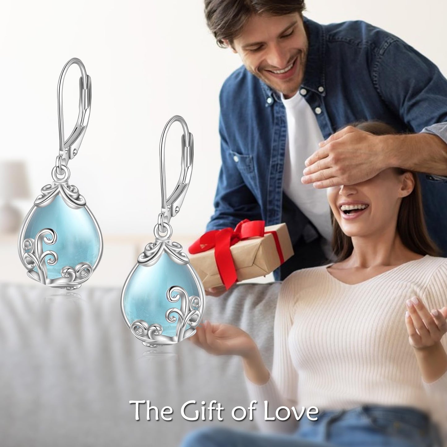 POPLYKE Aquamarine Filigree Teardrop Drop Dangle Earrings Sterling Silver Blue Crystal Leverback Earrings Jewelry for Women