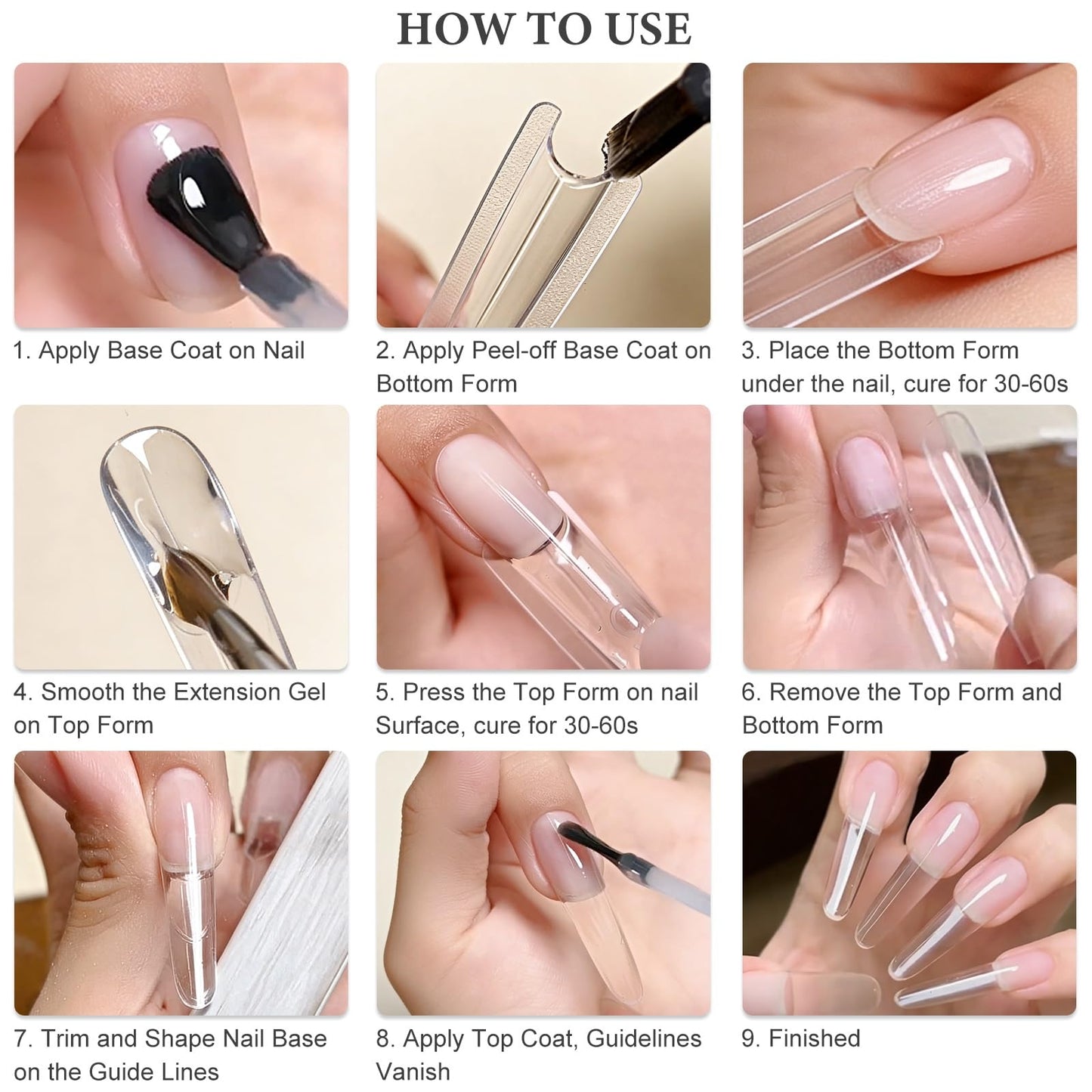 SUTOKAKA 280Pcs Sandwich Nail Dual Forms for Polygel Extension Builder Gel 140 Pairs Coffin Shape Top and Bottom Plastic Nail Molds with Tools for DIY Manicure Art At Home