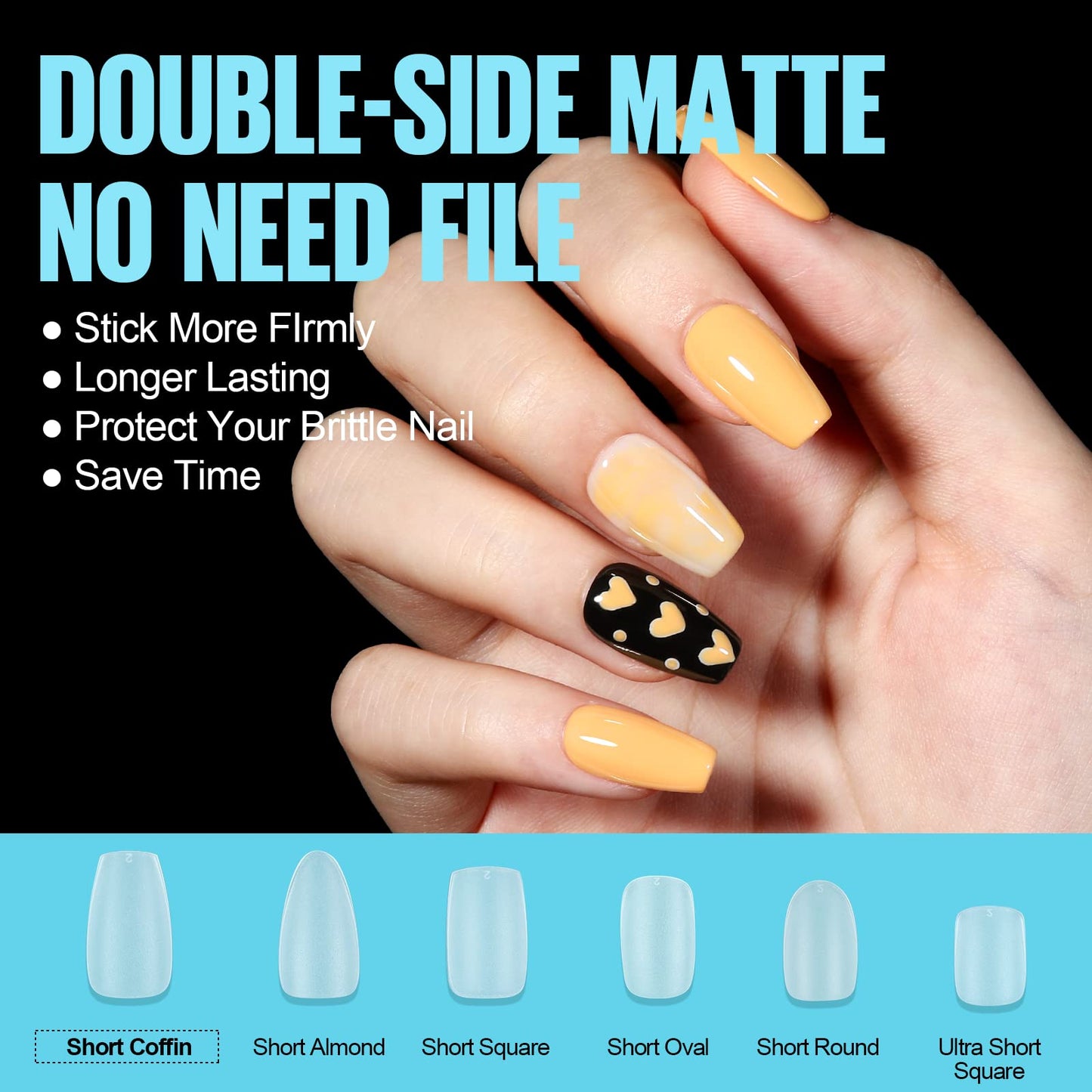 TOMICCA Short Coffin Nail Tips 450Pcs Soft Pre Shaped Gel Nail Tips, Acrylic Double-sided Matte Full Cover Press on Nail or Extension Manicure