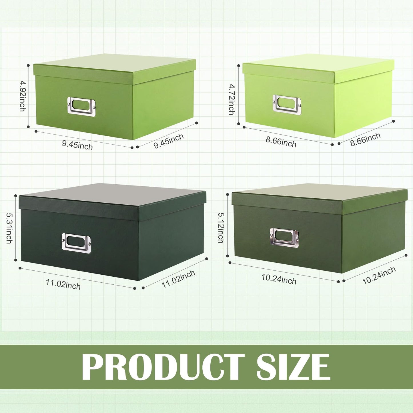 YooNotee 4 Pcs Decorative Storage Boxes with Lids, Stackable Paper Storage Boxes with Label Holders, Photo Memory Keepsakes Gift Boxs for Home Office Closet File Organizer(Green Gradient)