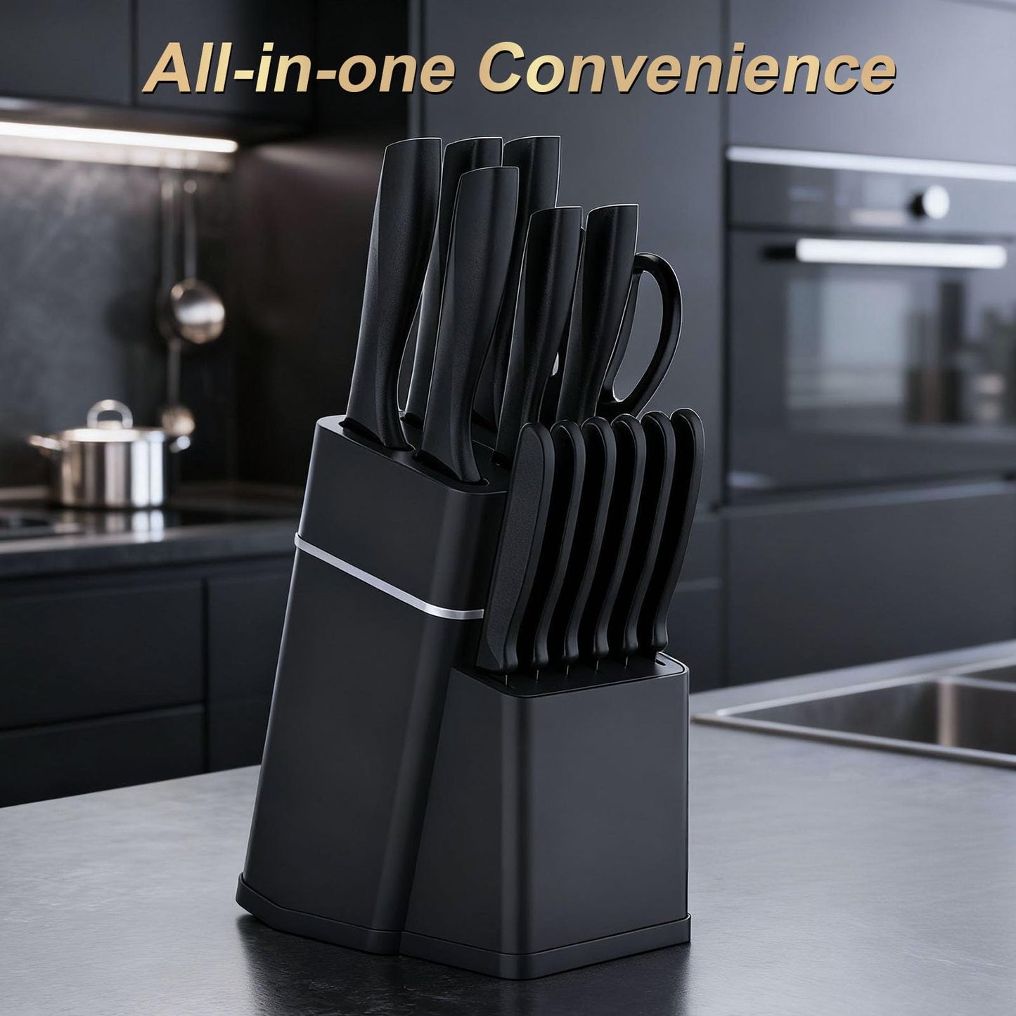 Kitchen Knife Set with Block - 15 Pieces Knife Sets with Built-in Sharpener, Dishwasher Safe, Stainless Steel Blades Kitchen Knives