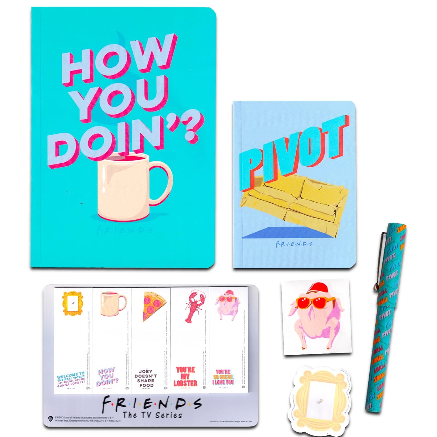 Screen Legends Friends Journal Set - Friends Gift Bundle with Journal, Pen, Memo Pad, Friends Bookmark, Sticker, and More | Friends TV Show Office Supplies