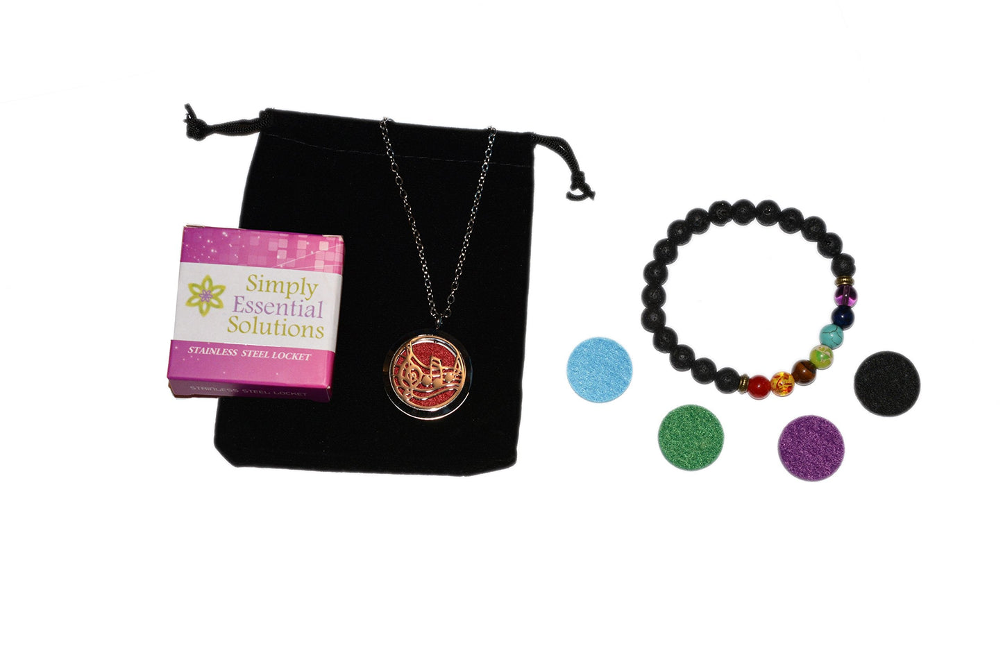 Aromatherapy Essential Oil Diffuser Stainless Steel 30MM Silver Magnetic Locket Pendant with Chain Necklace and Colored Refill Pads & Diffuser Bracelet All in a Velvet Bag (Music)
