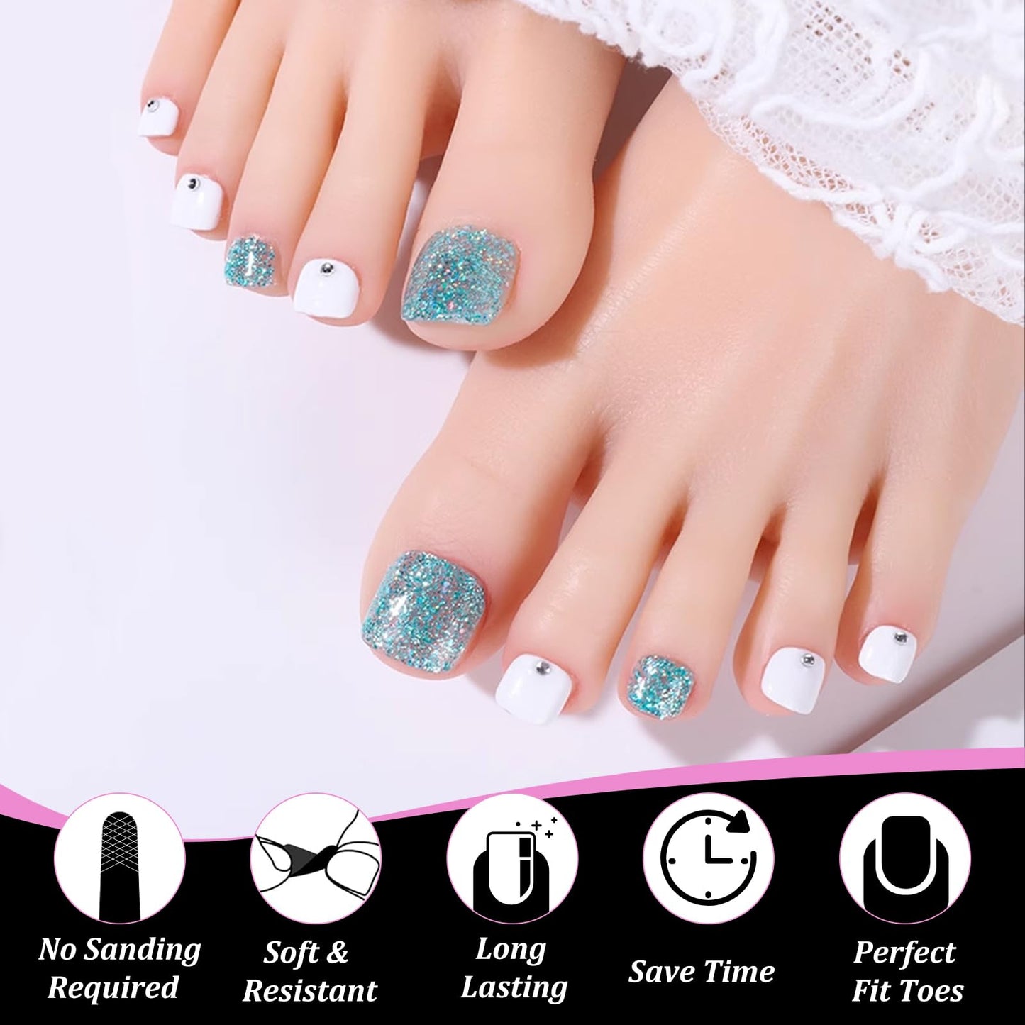 Lsnisni Square Shape False Toe Nails Tips, 320 Pcs Gel X Toe Nail Tips, Full Cover Long Wider Toe Nail Tips Toe Press on Nails for Women or Girls to Diy Nails 16 Sizes for Your Choice