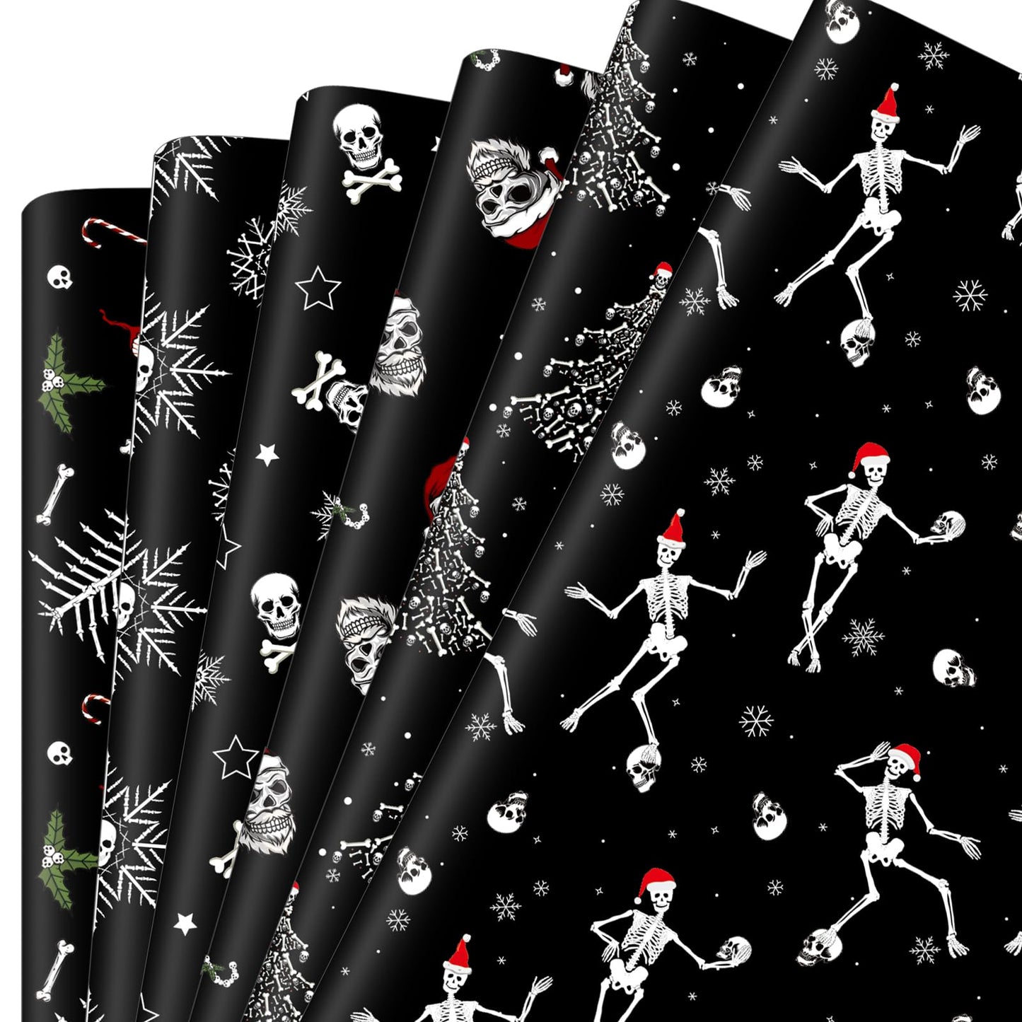Watersay 12 Pcs Gothic Christmas Wrapping Paper Skeleton Skull Christmas Wrapping Paper Gift Wrap Skull Snowflake Wrap Decoration for Xmas Gift Arts Crafts