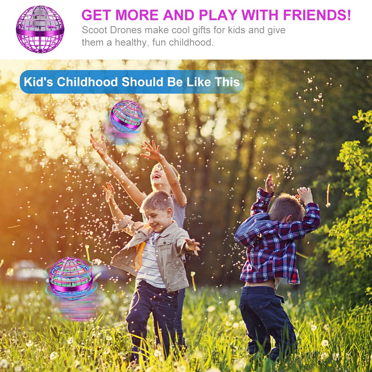 Flying Orb Ball Toys, Hand Controlled Flying Orb Magic Ball, RGB Led Lights Spinner, Drone Cool Toys Gift for 6 7 8 9 10 11 12+ Years Old Boy Girls Birthday 2-Pack