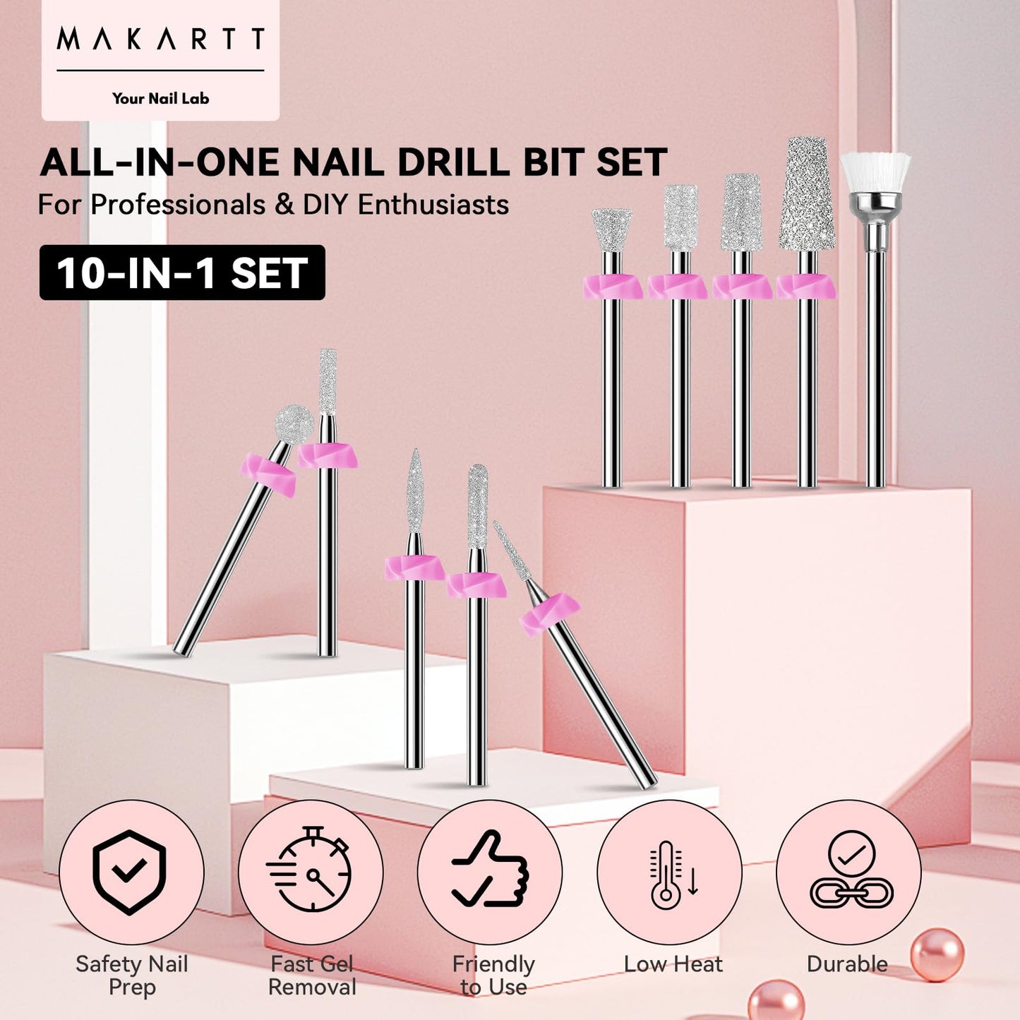 Makartt Nail Drill Bits:10Pcs Dimond Sanding Bit Sets for Nail Drill E-File,Upgraded Cuticle Cleaner Nail Bit Kit Tool Bits for Acrylic Nail Art Tools Nails Manicure Nail Prep,Nail Salon Home DIY Use