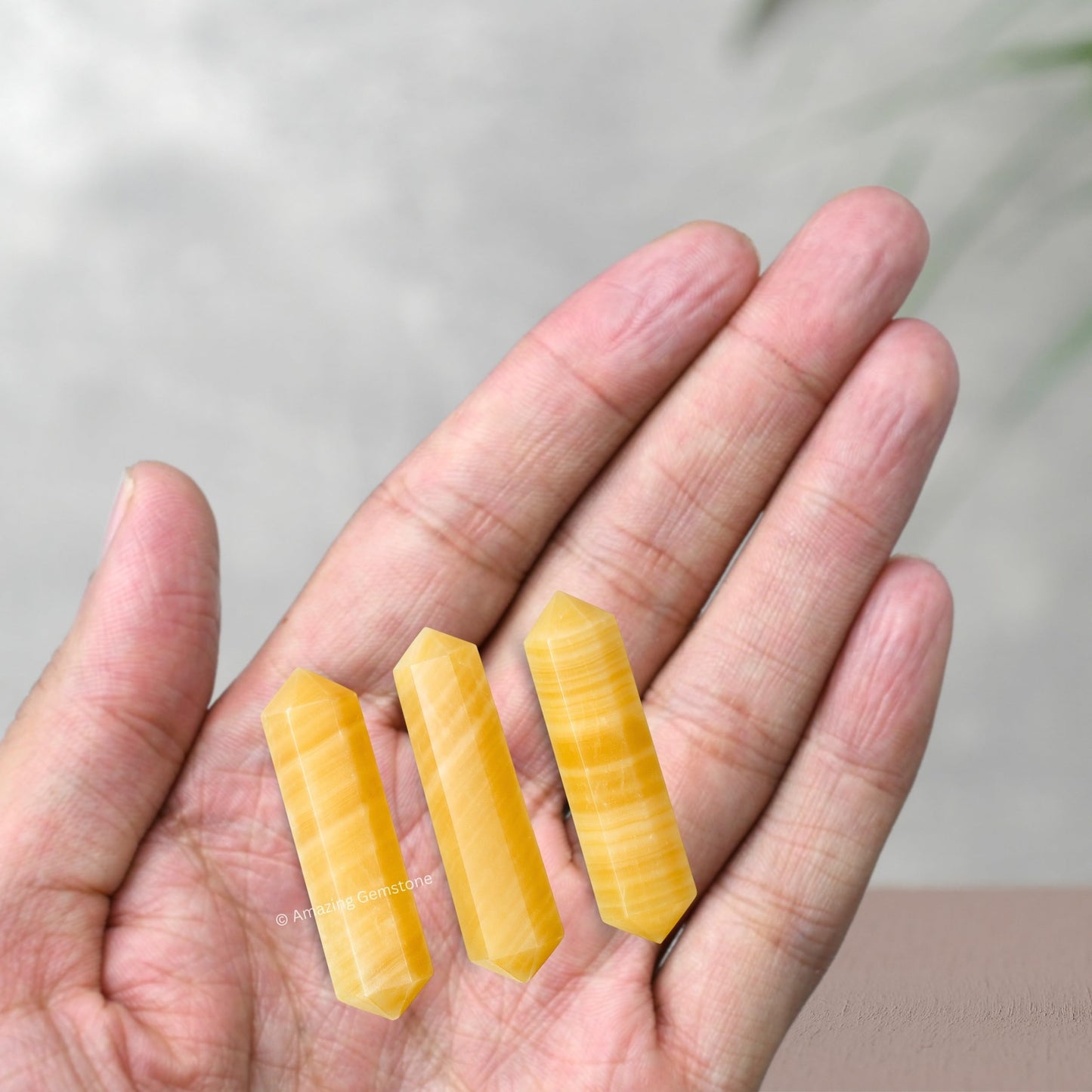 Amazing Gemstone Yellow Calcite Crystal Points Bulk Healing Crystals and Stones - Pack of 3 Double Terminated Healing Wand Point Bulk Crystals for Crafts, Crystal Grid, DIY - Premium Crystals