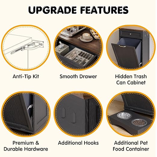 Furnivio Tilt Out Trash Can Cabinet with Dog Bowl, 10 Gallons Dog Feeding Station with Storage, Dog Food Cabinet with Hideaway Drawer for Kitchen, Living Room,Laundry Room