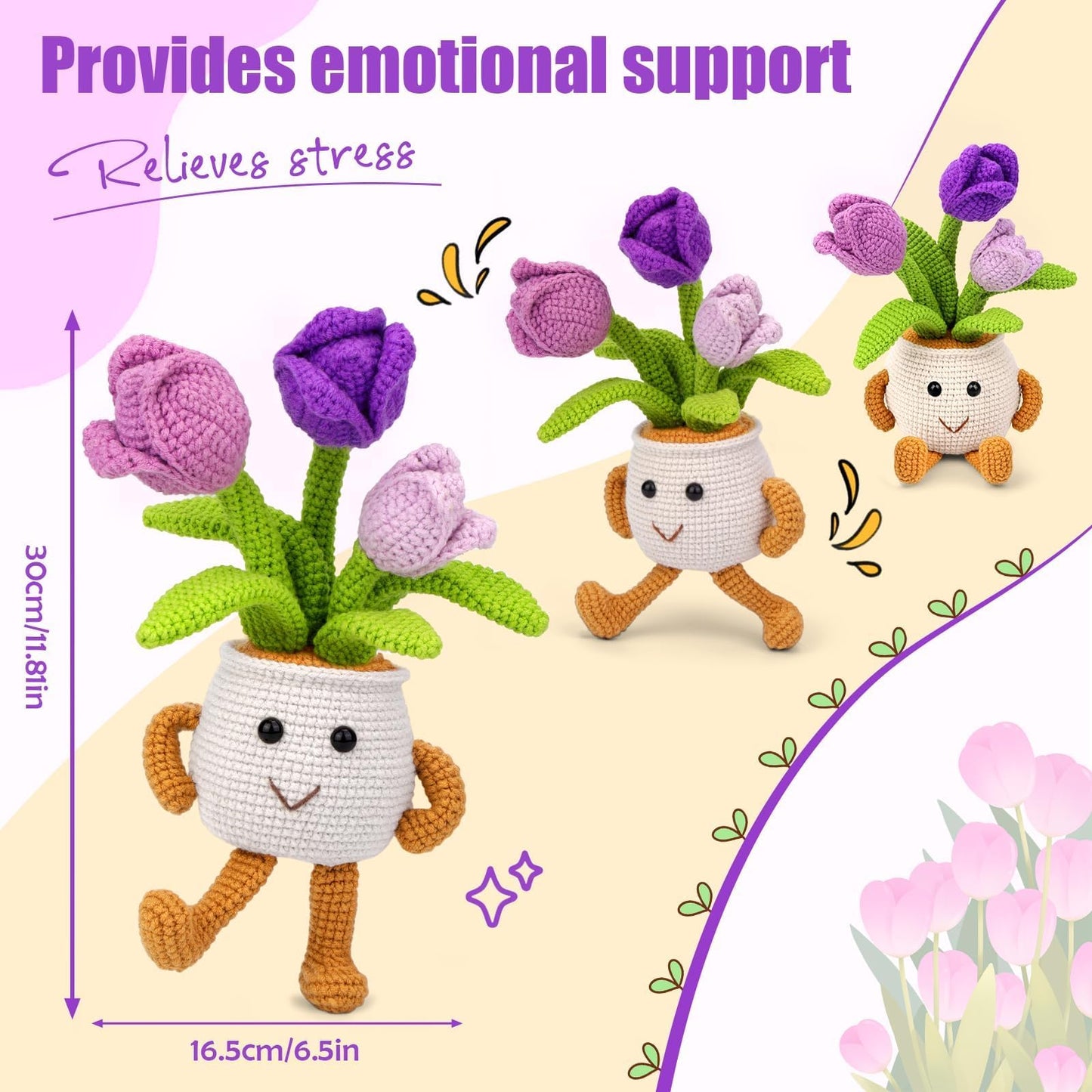 Nitlak Crochet Kit for Beginners, Tulip Potted Beginner Crochet Kit for Adults Kids, Crochet Starters Kit with Step-by-Step Video Tutorials for Mother's Day DIY Craft