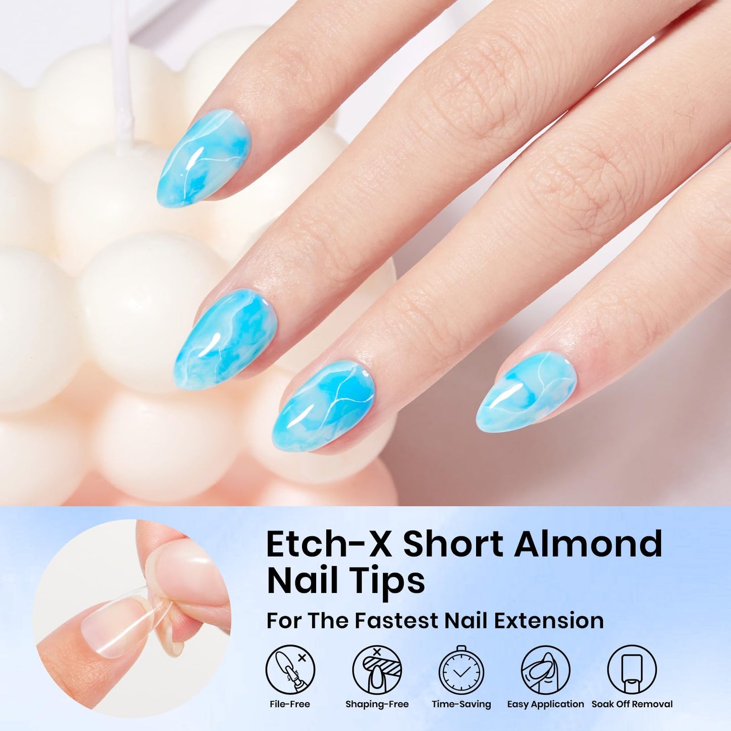 Beetles Gel Nail Tips Almond Short, 576Pcs 12 Sizes Etch-X Half Matte Full Cover Soft Acrylic False Nail Tips Easy DIY Fake Press On Nail Extension Set Salon Gift for Women