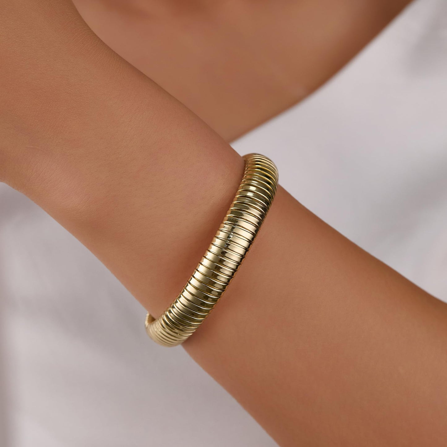 SHINYTE CATALINE 14K Plated Gold Adjustable Cuff Bracelet for Women,Dainty Stackable Gold Bangle Mothers Day Gift for Girlfriend,Wife,Lover,Mom