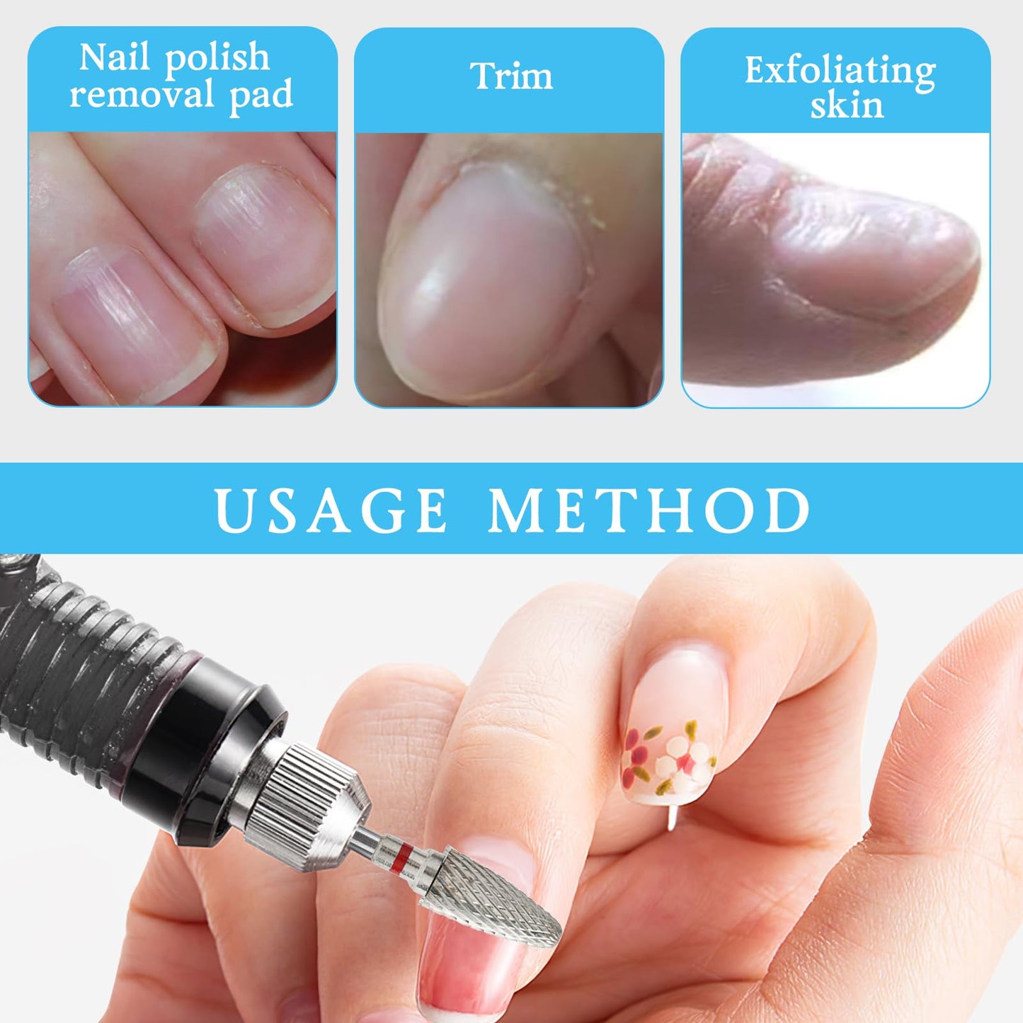 6 Pack 3/32" 5 in 1 Professional Carbide Nail Drill Bits Sets with Case, Tungsten Safety Drill Bits Tech Cuticle Bit Fast Remove for Manicurist Nail Salon Manicure Pedicure Gel Polishing (Round Head)