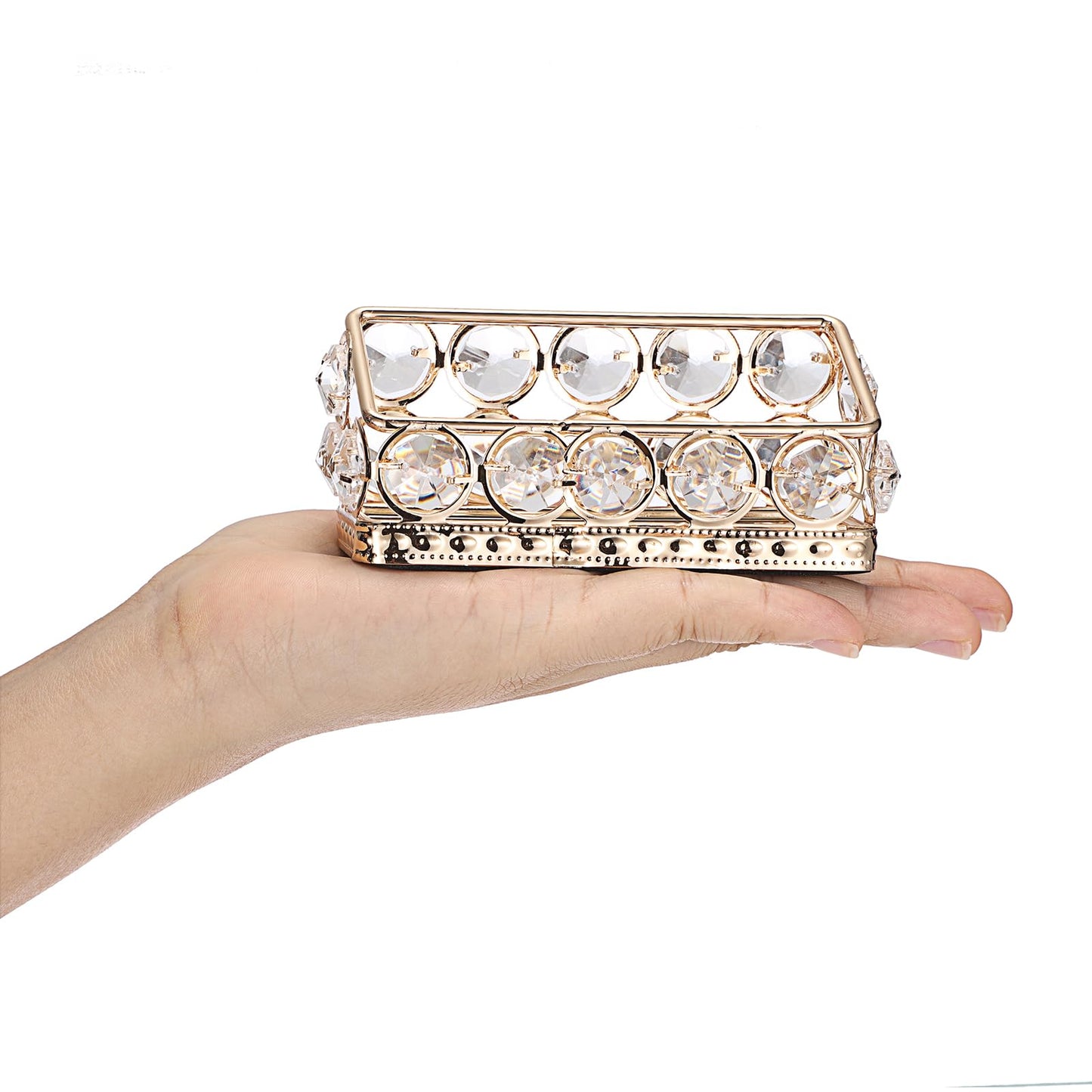 Hipiwe 2 Packs Crystal Business Card Holder Gold Metal Business Card Display Holder for Desk Bling Office Desktop Business Card Storage Organizer with Mirror Base