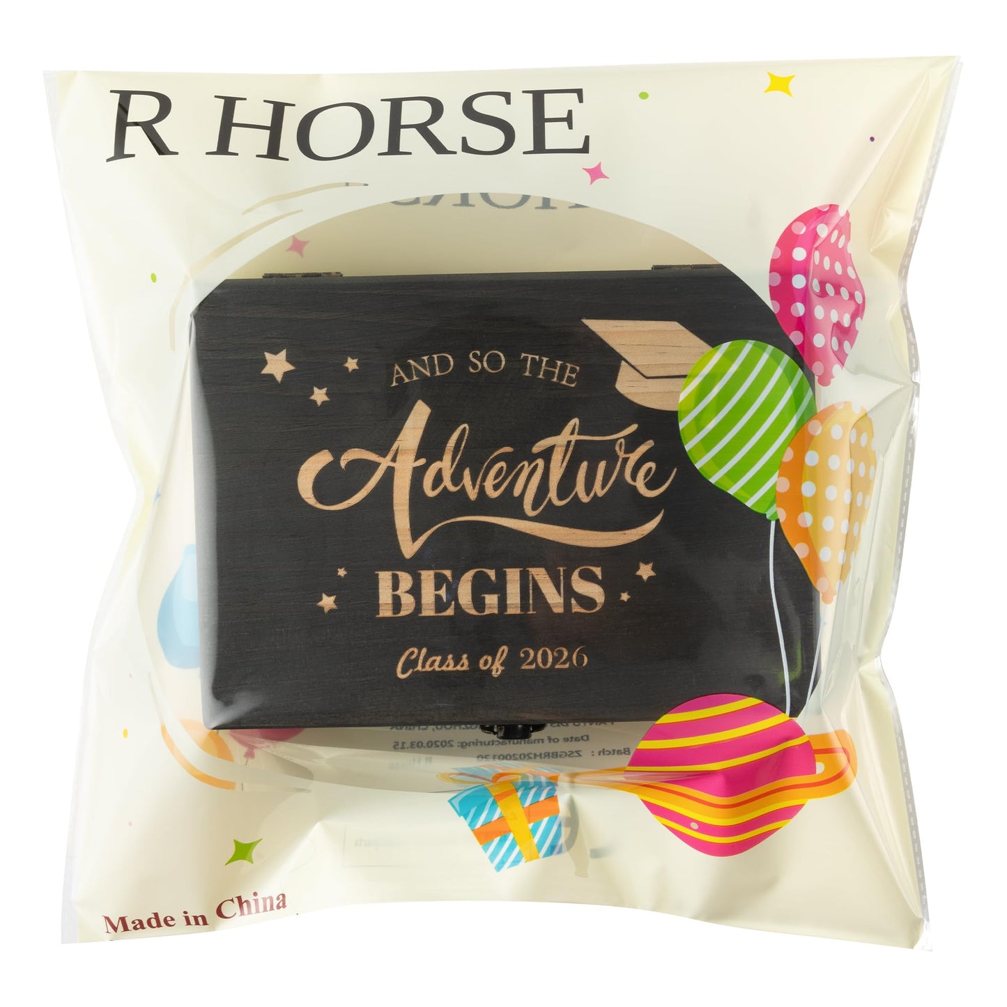 R HORSE Graduation Keepsake Wood Box, Engraving Wooden Memory Box for High School Graduates, Engraved Class of 2026 Graduation Gift for Him Her Party Favor & Memory Storage