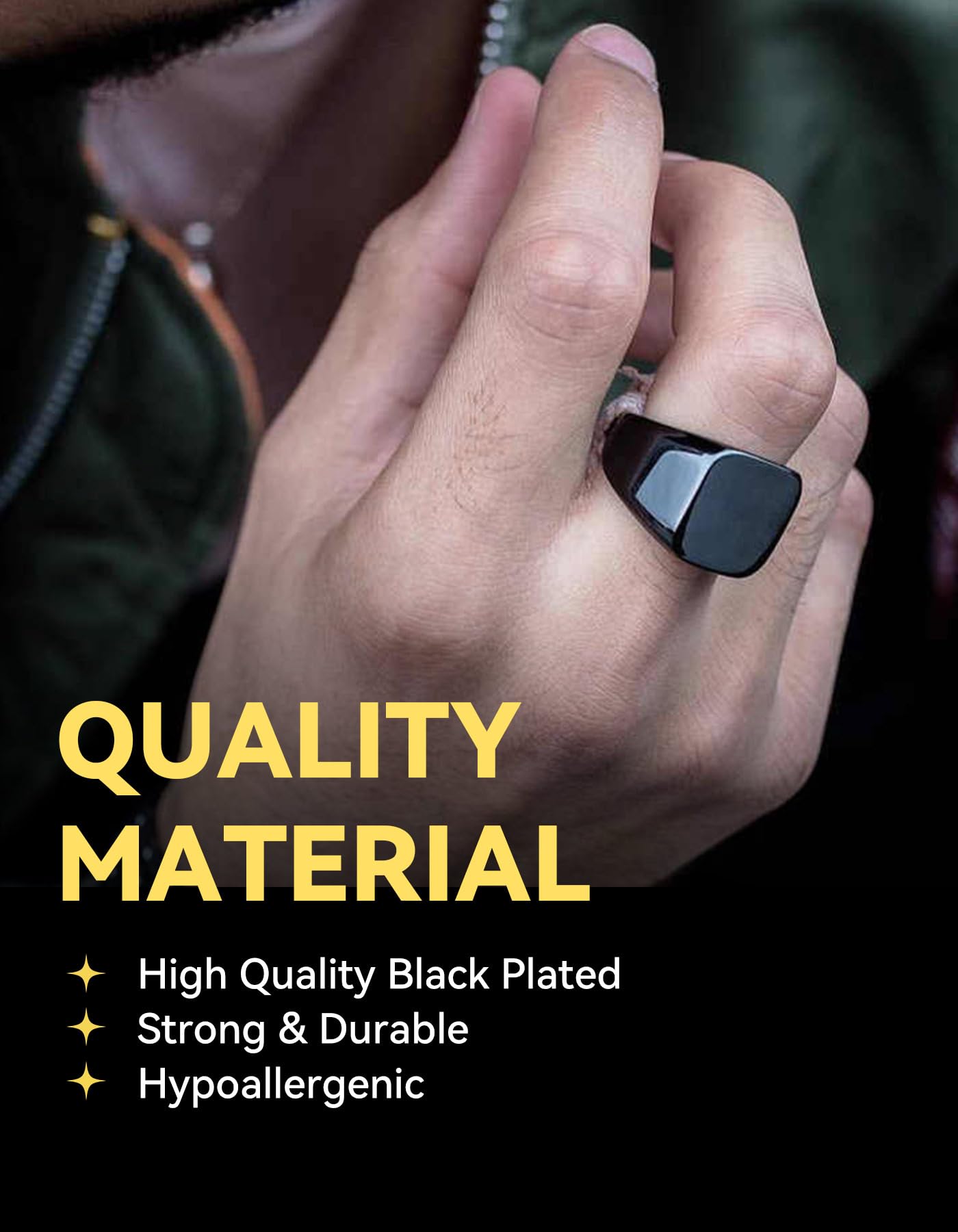 ChainsHouse Black Signet Rings for Men Women Solid Polished Stainless Steel Biker Ring Gift for Dad Size 12