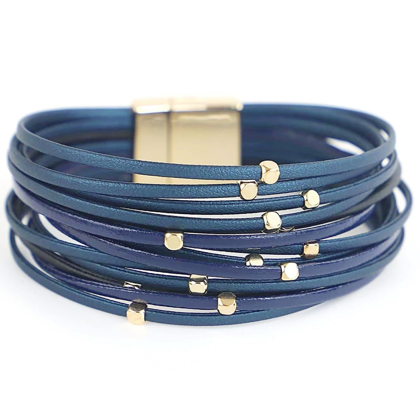 Leopard Bracelet for Women, Boho Leather Wrap Multi-Layer Pearl Crystal Bracelet Bangle Jewelry(CubeBead(Navy))