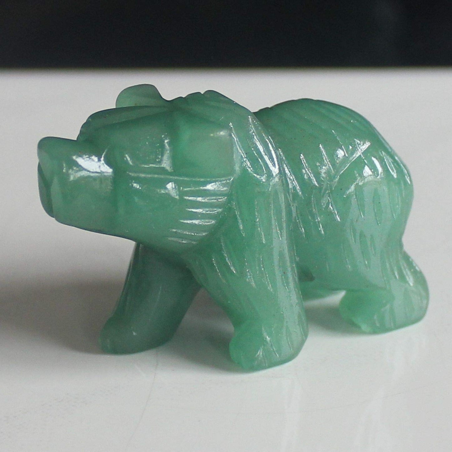 2'' Hand Carved Mixed Gemstone Crystal Bear Figurine Animal Carving (Green Aventurine)