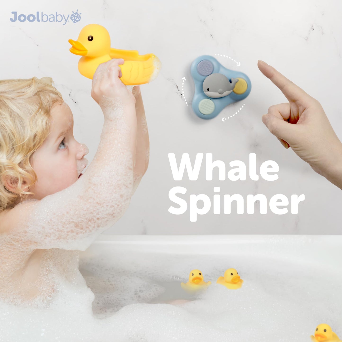 Jool Baby 15-Piece Bathtub Toys Gift Set – Bath Squirts, Rubber Ducks, Whale Fidget Spinner Toy – Bath Toy Storage Organizer Included