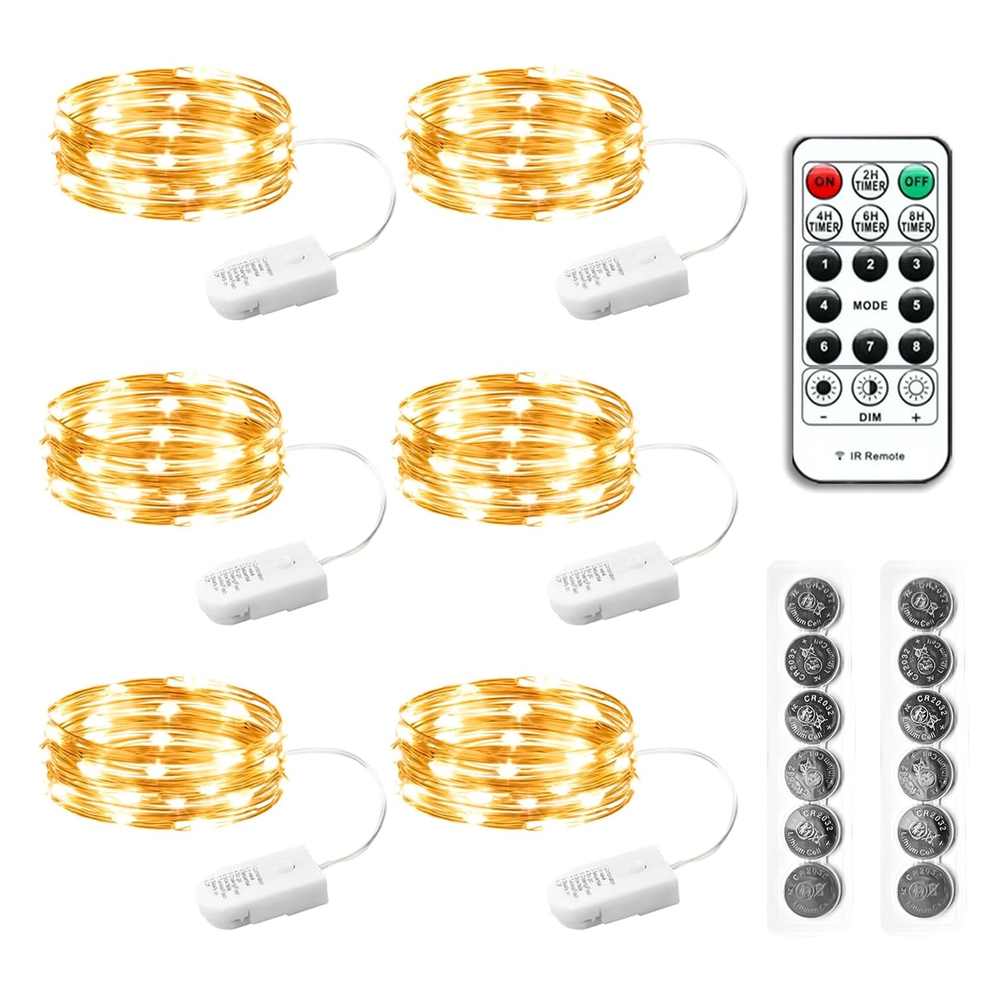 HXWEIYE 6 Pack Fairy Lights Battery Operated with Remote & Timer, 7ft 20LED Mini Firefly Starry Lights Mason Jar Lights for Indoor Outdoor Bottle Tree Party Wedding Thanksgiving(Warm White)