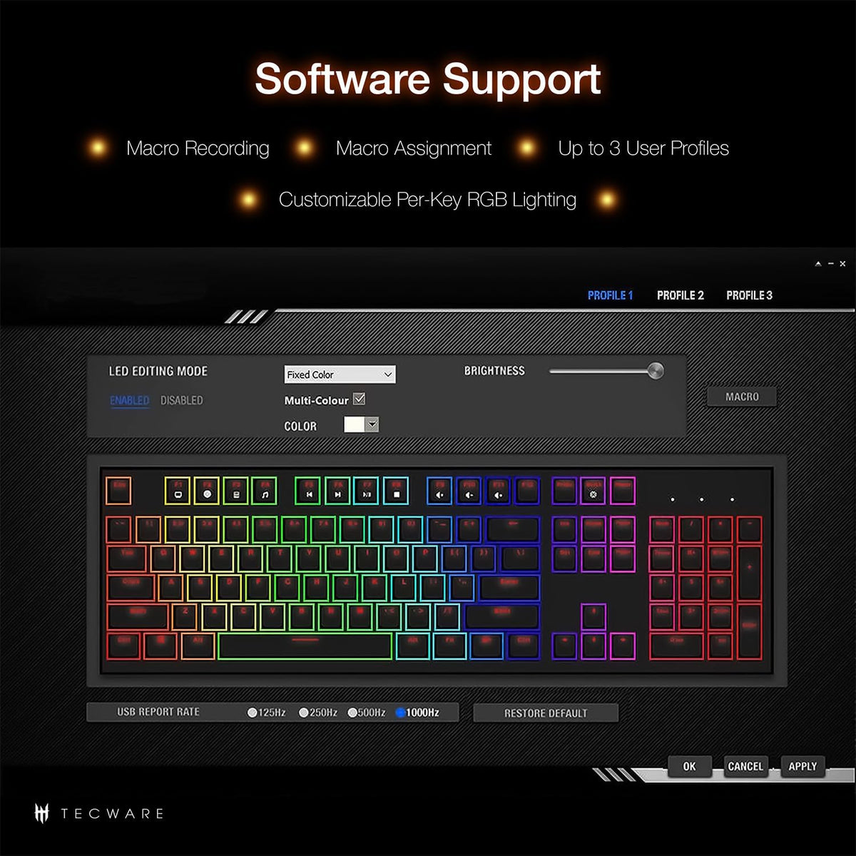 TECWARE Phantom+ 87 Key Mechanical Gaming Keyboard, RGB led, TKL 75% Keyboard, Thocky Sounding, Wraith Pink Switch