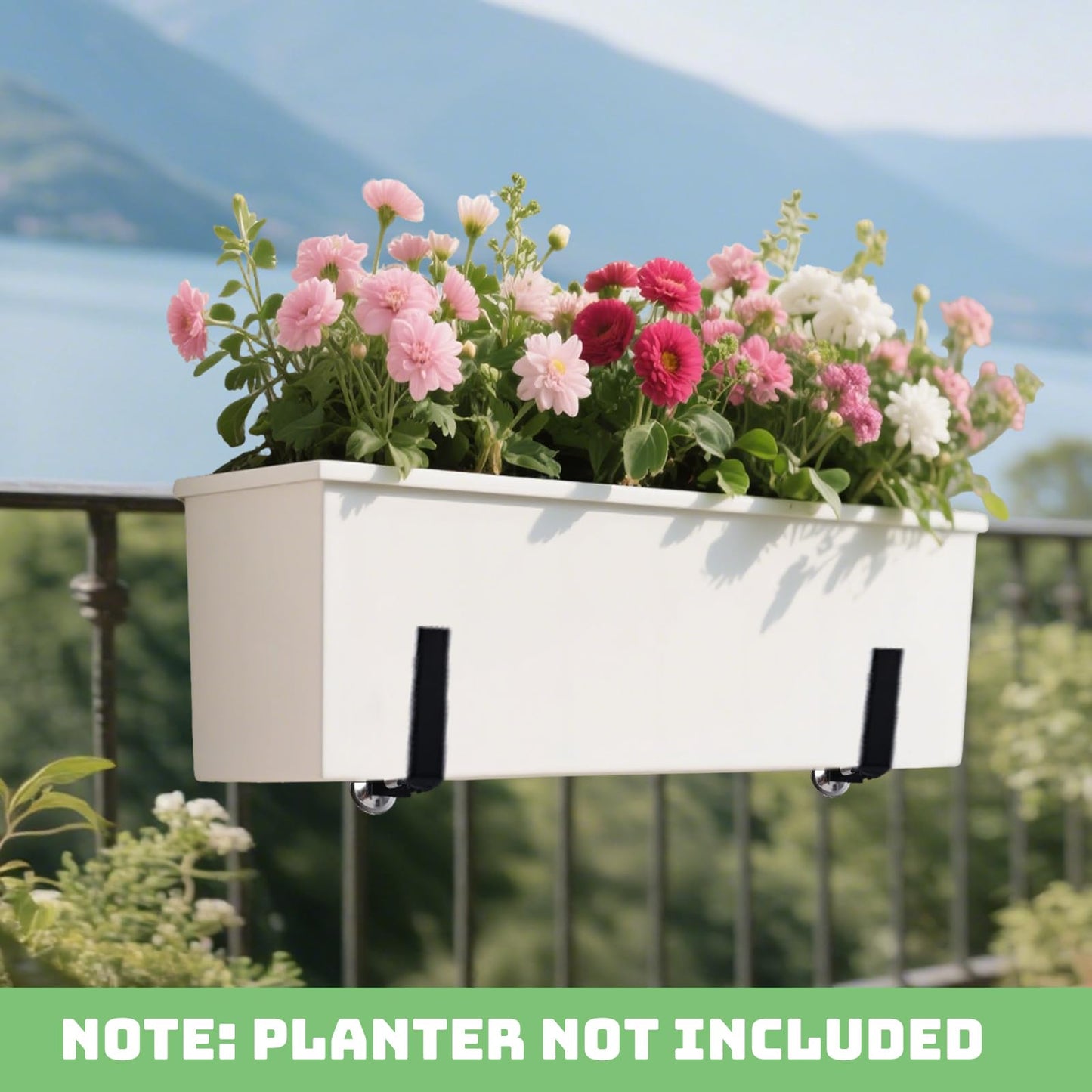 SDLDEER Window Box Brackets, 4 Pack Adjustable Planter Box Brackets, Heavy Duty Iron Flower Box Bracket for Deck Railing with Bottom Support, for Balconies, Fences, and Gardens