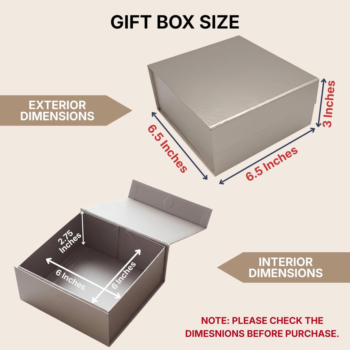 CECOBOX - Gift Boxes with Lids for Presents 6"x6"x2.75" - Matte, Collapsible Magnetic Closure Gift Box - Groomsmen & Bridesmaid Proposal Boxes, Wedding, PR, Birthdays, Holidays (Silver)