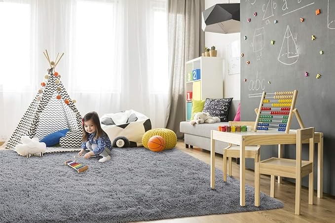 TWINNIS Super Soft Shaggy Rugs Fluffy Carpets, 9x11 Feet, Indoor Modern Plush Area Rugs for Living Room Bedroom Kids Room Nursery Home Decor, Upgrade Anti-Skid Rectangular Fuzzy Rug, Grey