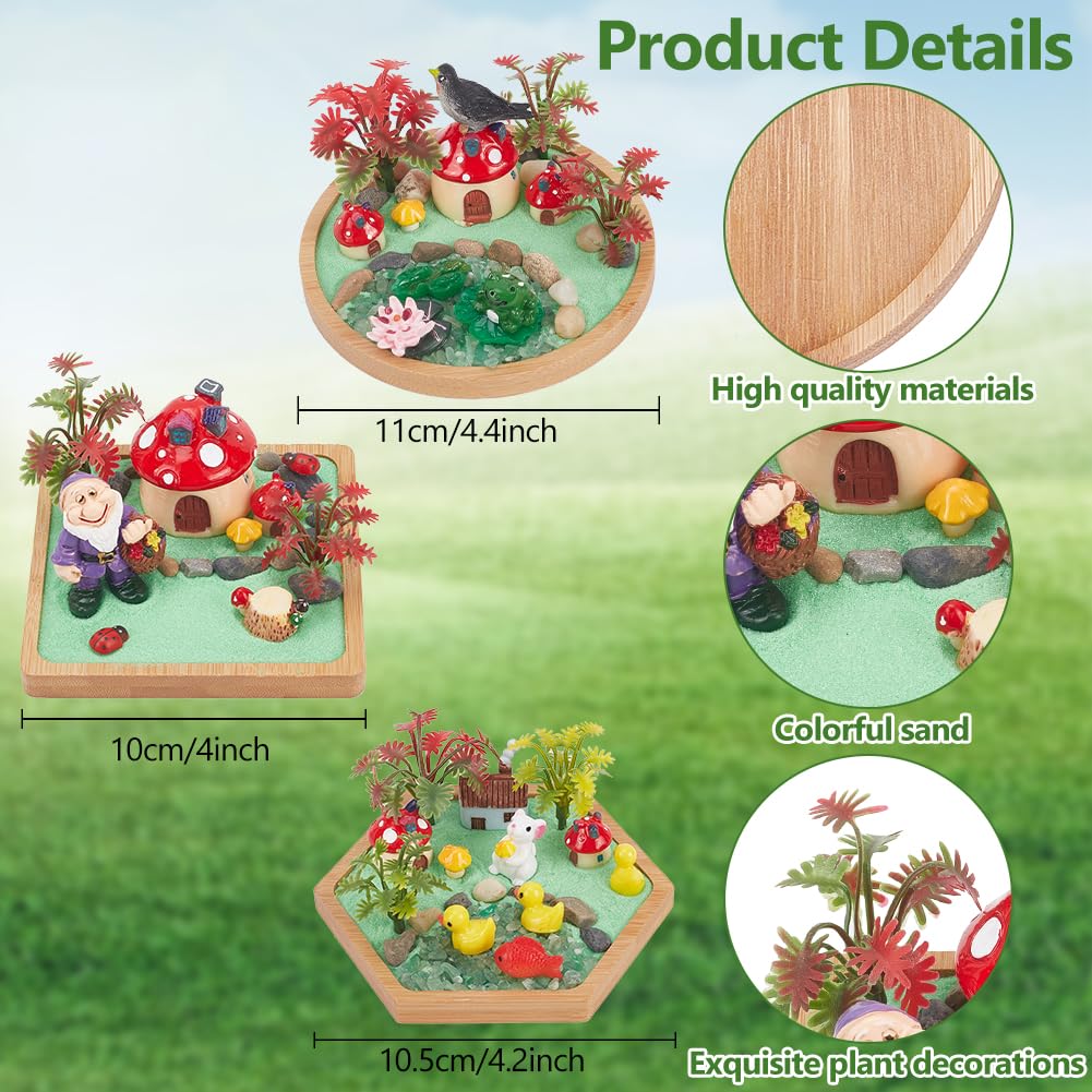 WEBEEDY 3 Sets Miniature Mushroom Zen Garden Kit Sand Craft Kit Ocean Beach Sandbox Decorations Mini Zen Garden Accessories for Home Office Desktop Decor Unique Gift
