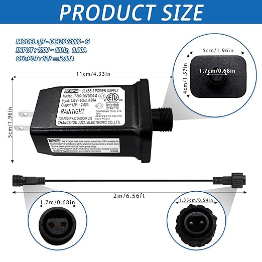 12V 2A Class 2 Power Supply Replacement LED Transformer IP44 LED Light Controller Low Voltage Transformer for Christmas String Light Inflatable Device (12V24W 1PC)