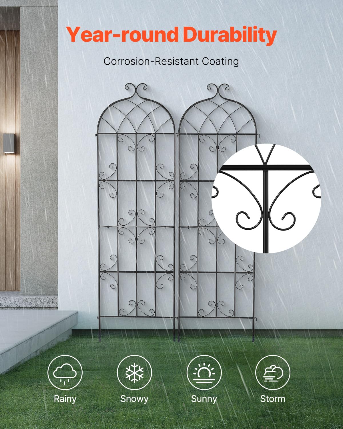 VEVOR 71 x 20 in, 2 Packs Rustproof Metal Garden Flower Trellis, Outdoor Climbing Rose & Cucumber Support, Decorative Clematis Trellis for Courtyards & Lawns