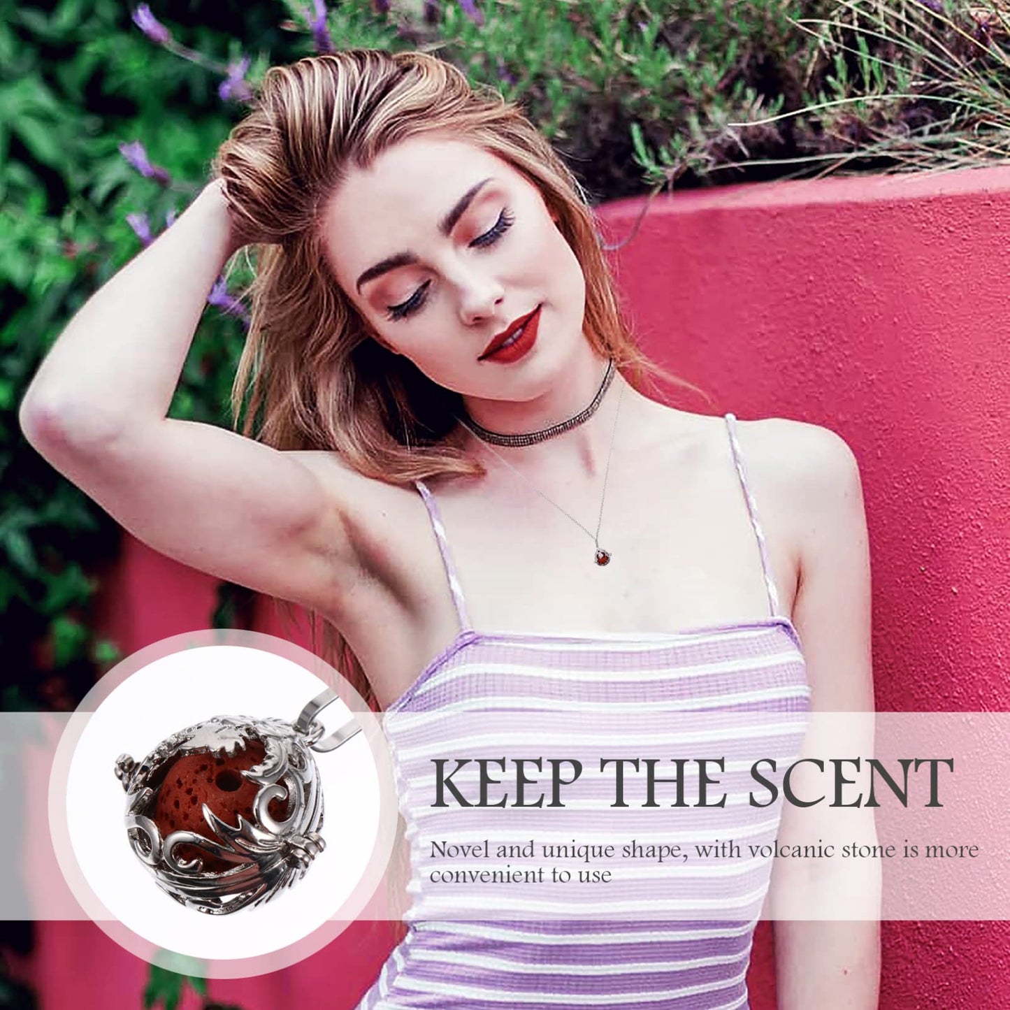 Healifty Aromatherapy Necklace Essential Oil Diffuser Locket with Volcanic Rock Pendant 31.5 Inch Chain for Women Special Occasions