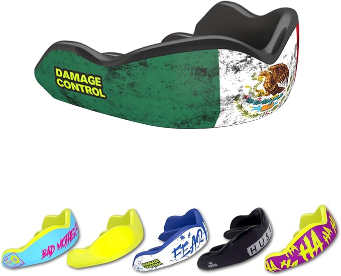 DAMAGE CONTROL High-Impact Mouth Guard – Sports Mouthguard for Boxing, Football, Hockey, Lacrosse & Basketball, Protects Teeth & Jaw, Protective Mouthpiece for Adults & Youth (Adult, Mexican Flag)