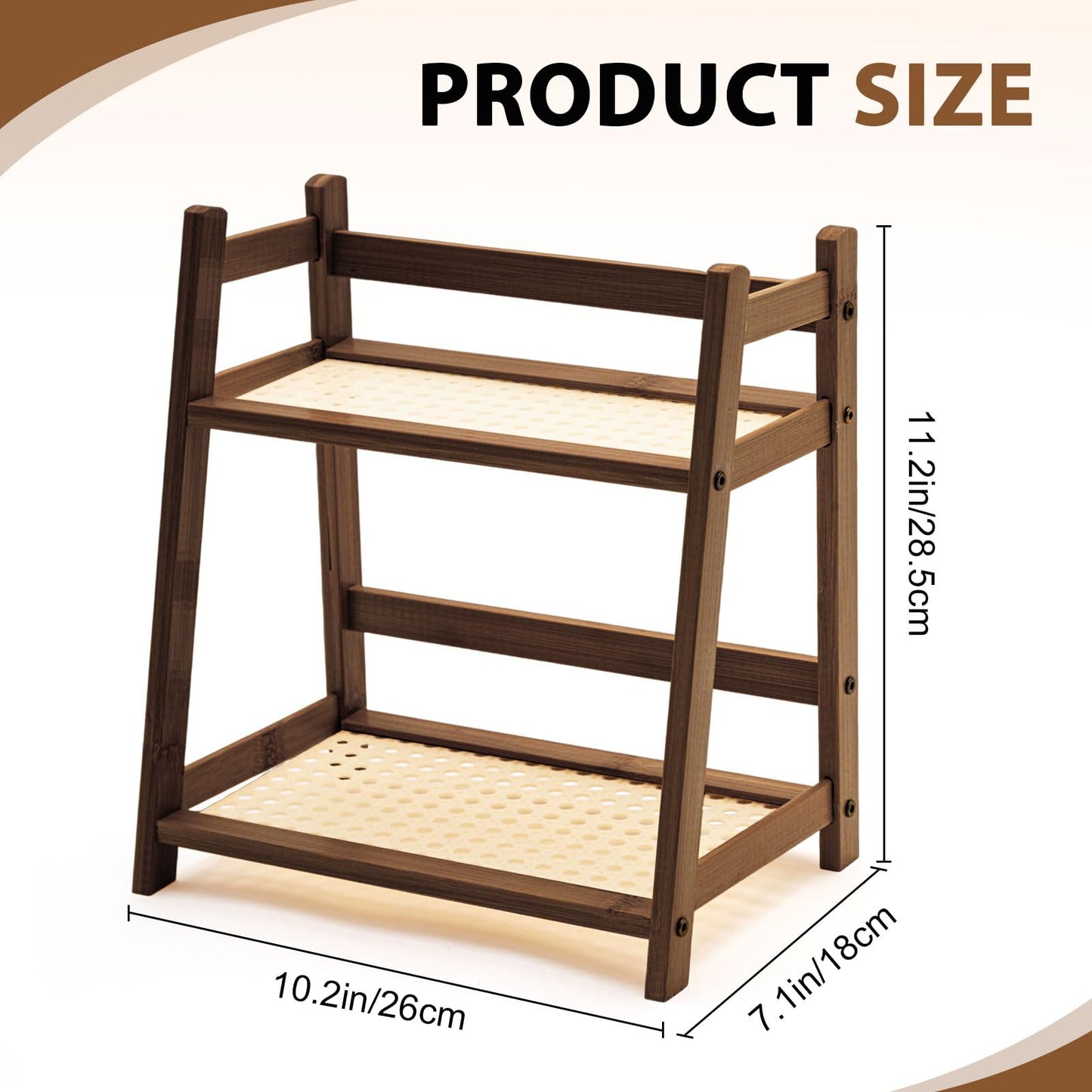 Yalikop 1 Pcs 2 Tier Matcha Station Shelf Bamboo Coffee Mug Stand Countertop Storage Rack, Double Layer Rattan Office Cup, Kitchen, Tea, Plant, Bar Accessories Condiment Display(Brown,10.2 Inch)