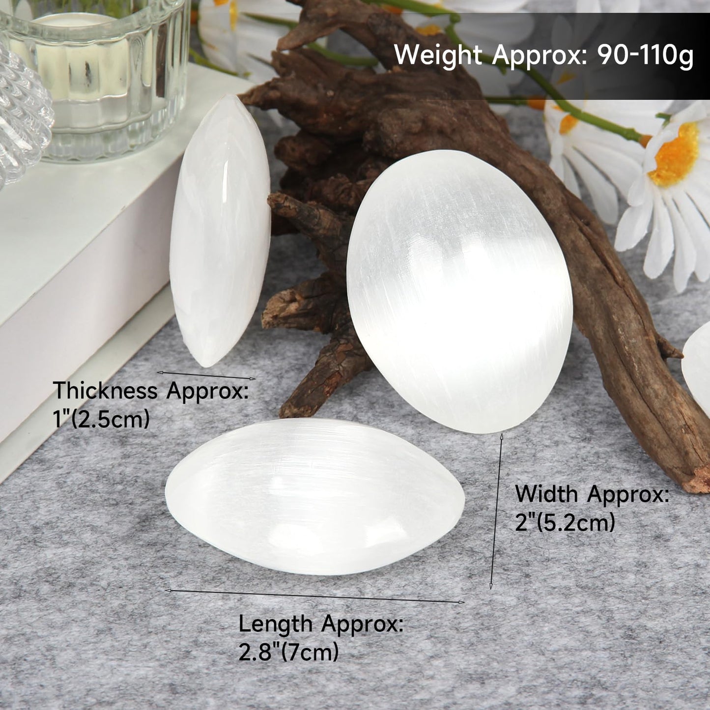 Orientrea Selenite Palm Stone-1 Pc 90-110 Grams Selenite Pocket Energy Stone, Smooth Healing Crystal Worry Stone