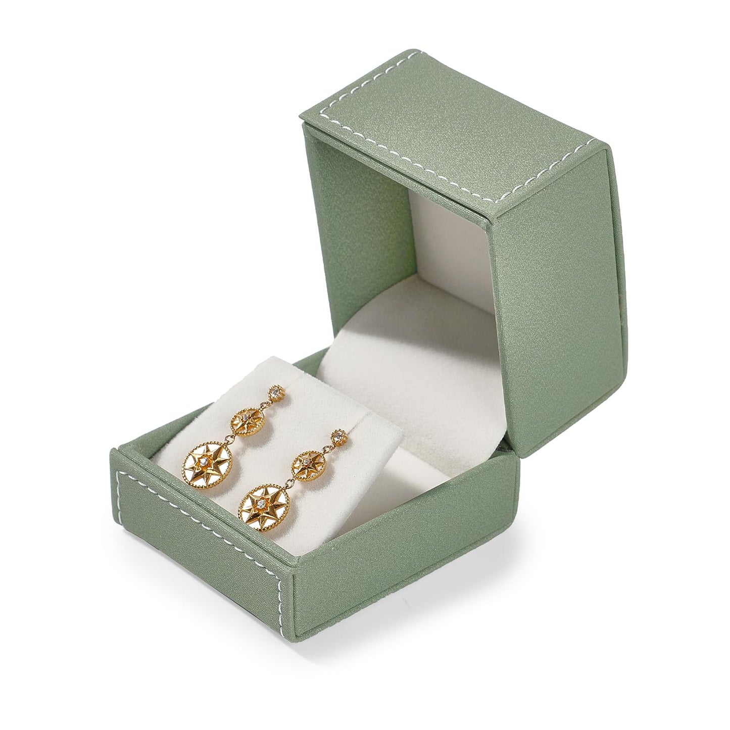 Woodten Green Small Earrings Gift Box PU Leather Jewelry Gift Box for Earrings