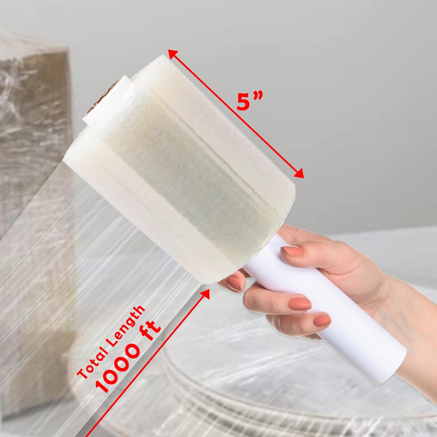 Yens 2 Pack 5" inch 1000 Ft Roll 80 Gauge Total 2000 ft Mini Hand Stretch Wrap Industrial Strength Mini Hand Stretch Wrap Moving Supplies Durable Heavy Duty Shrink Film