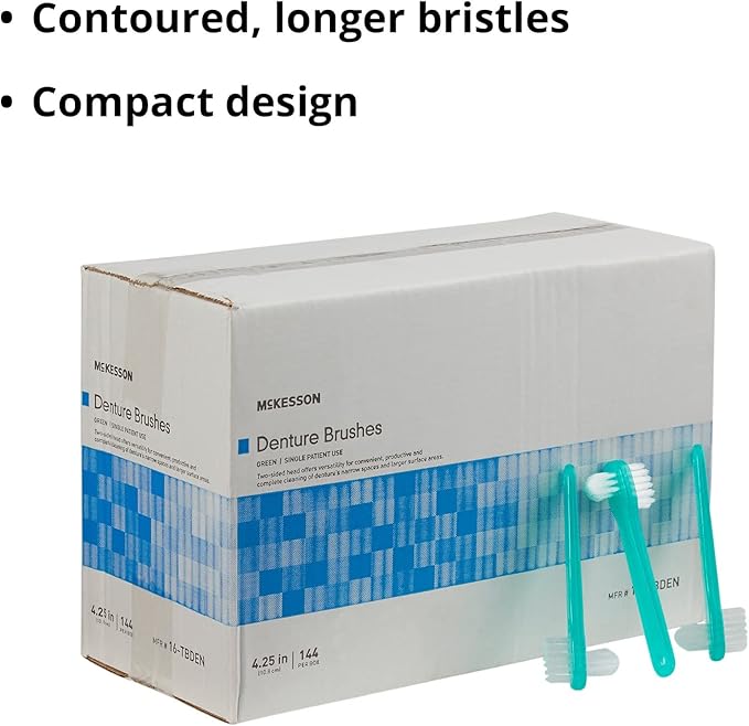McKesson Denture Brushes 2-Sided Bristle, Green, 144 Count