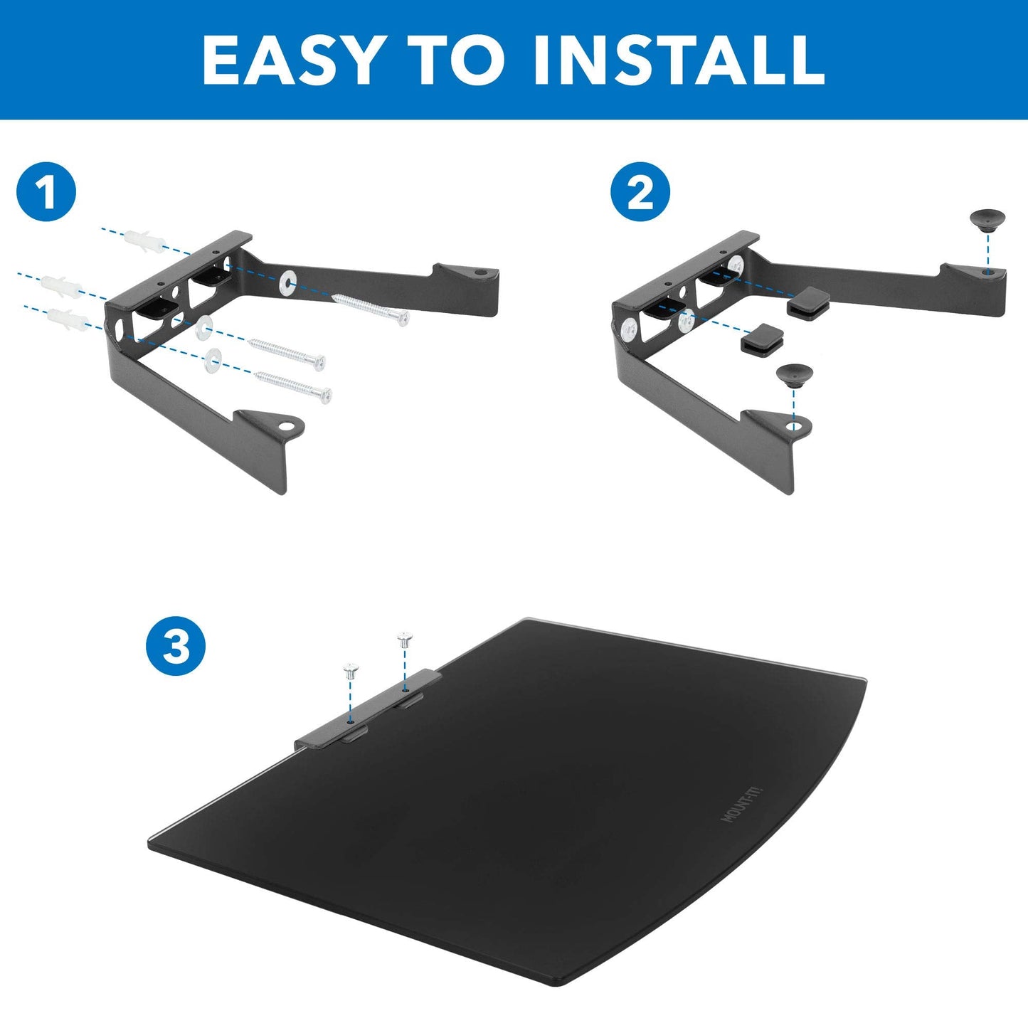 Mount-It! Floating Wall Shelf – Tempered Glass Media Shelf for Cable Box, DVD Player, Gaming Consoles (PS5, Xbox, Roku), Projector – Wall-Mounted w/Steel Frame, Cable Management, 22 lb Capacity
