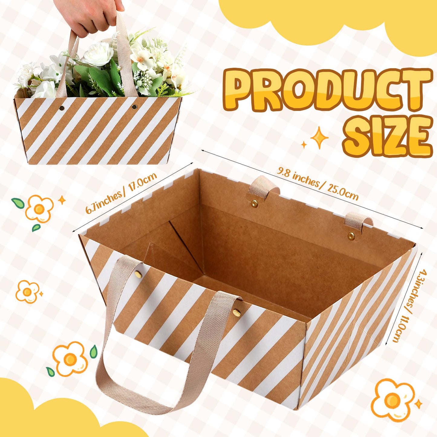 Pinkunn 48 Pcs Basket for Gifts Empty DIY Bulk Party Gift Basket Kit with Handles Market Trays for Packages Wrapping Wedding Party Anniversary Display(Stripes)