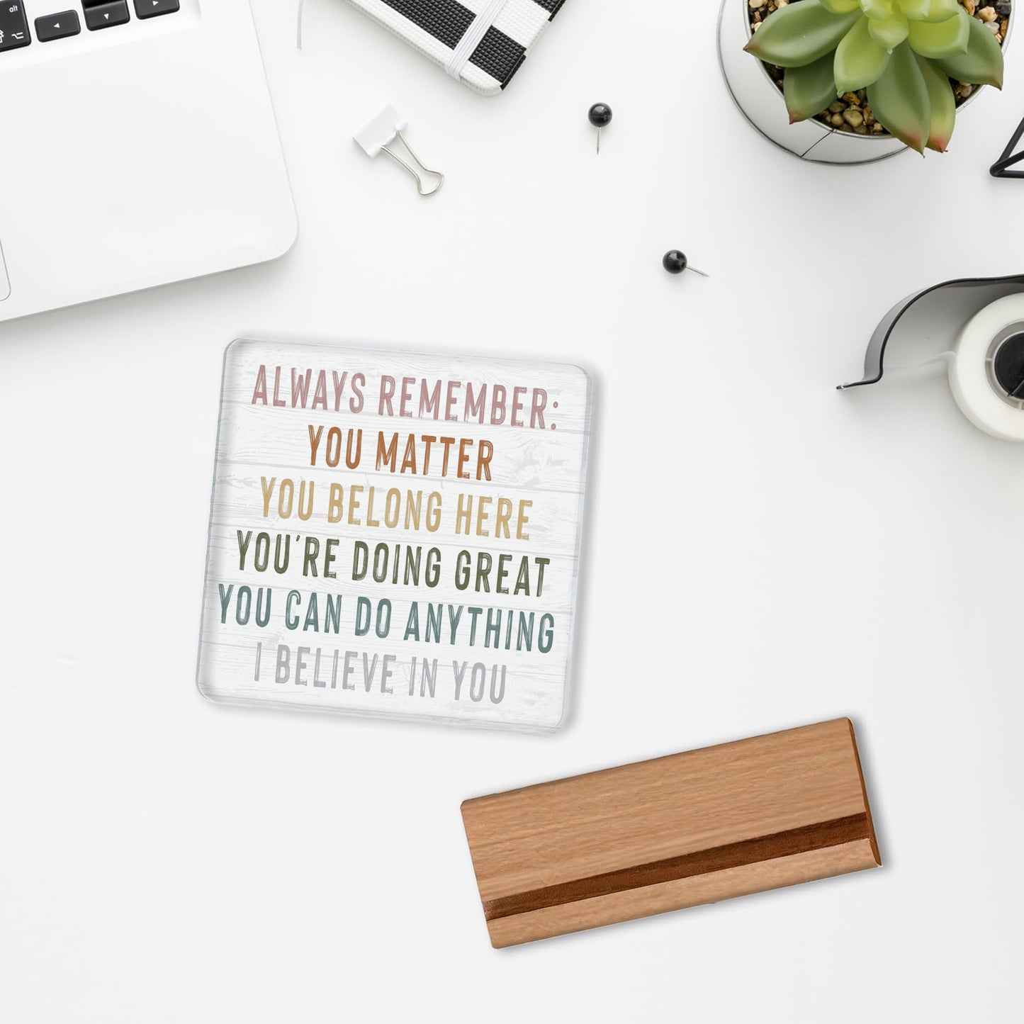 Welshower Inspirational Desk Decor, Positive Affirmations Inspirational Acrylic Plaque Sign for Nursery Kids Room Classroom Tabletop Decor, Motivational Desk Decoration, 4x4 Inch